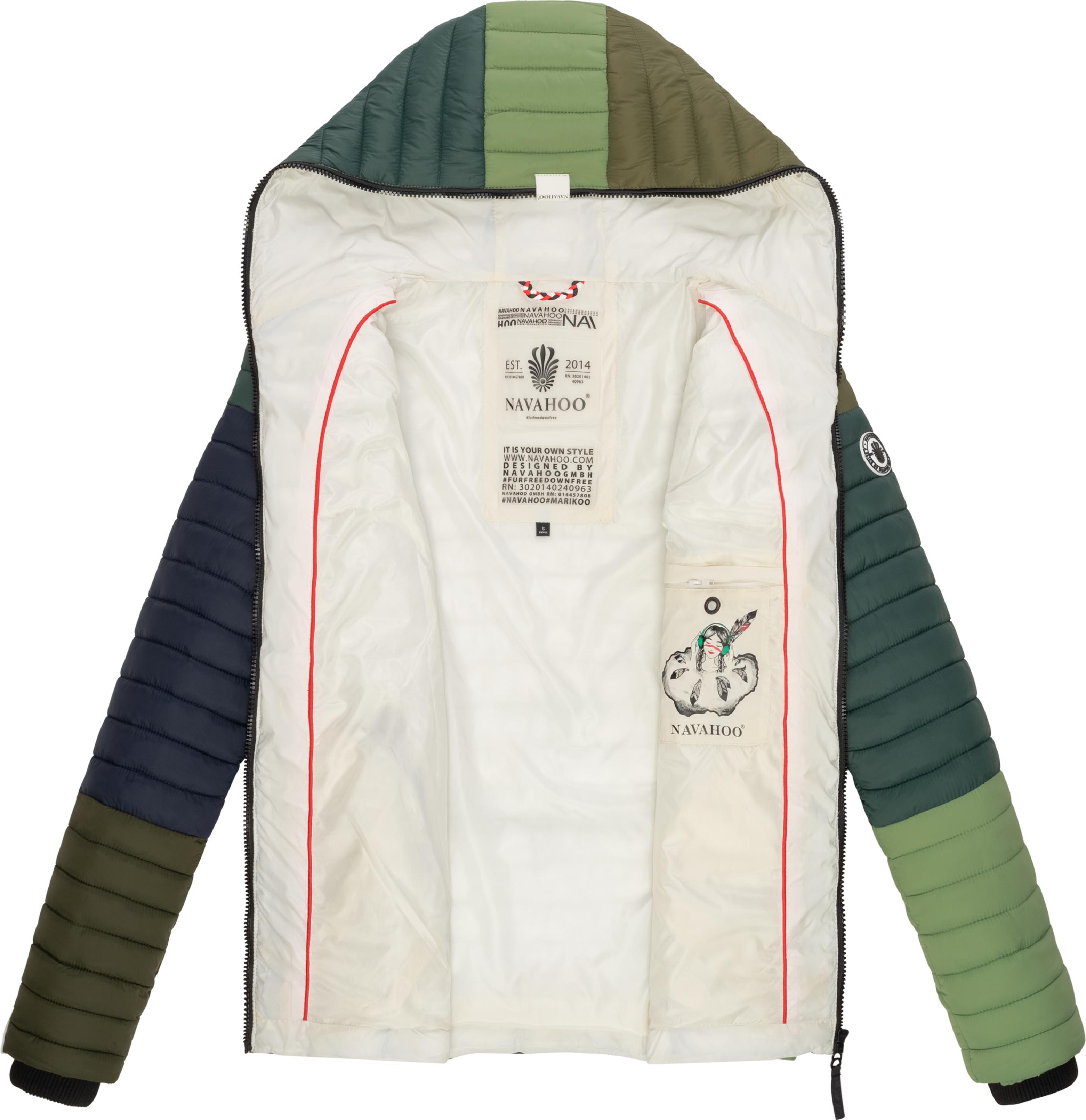 Leichte Steppjacke Colorblocking mit Kapuze "Multikulti" Multicolour Green Forest