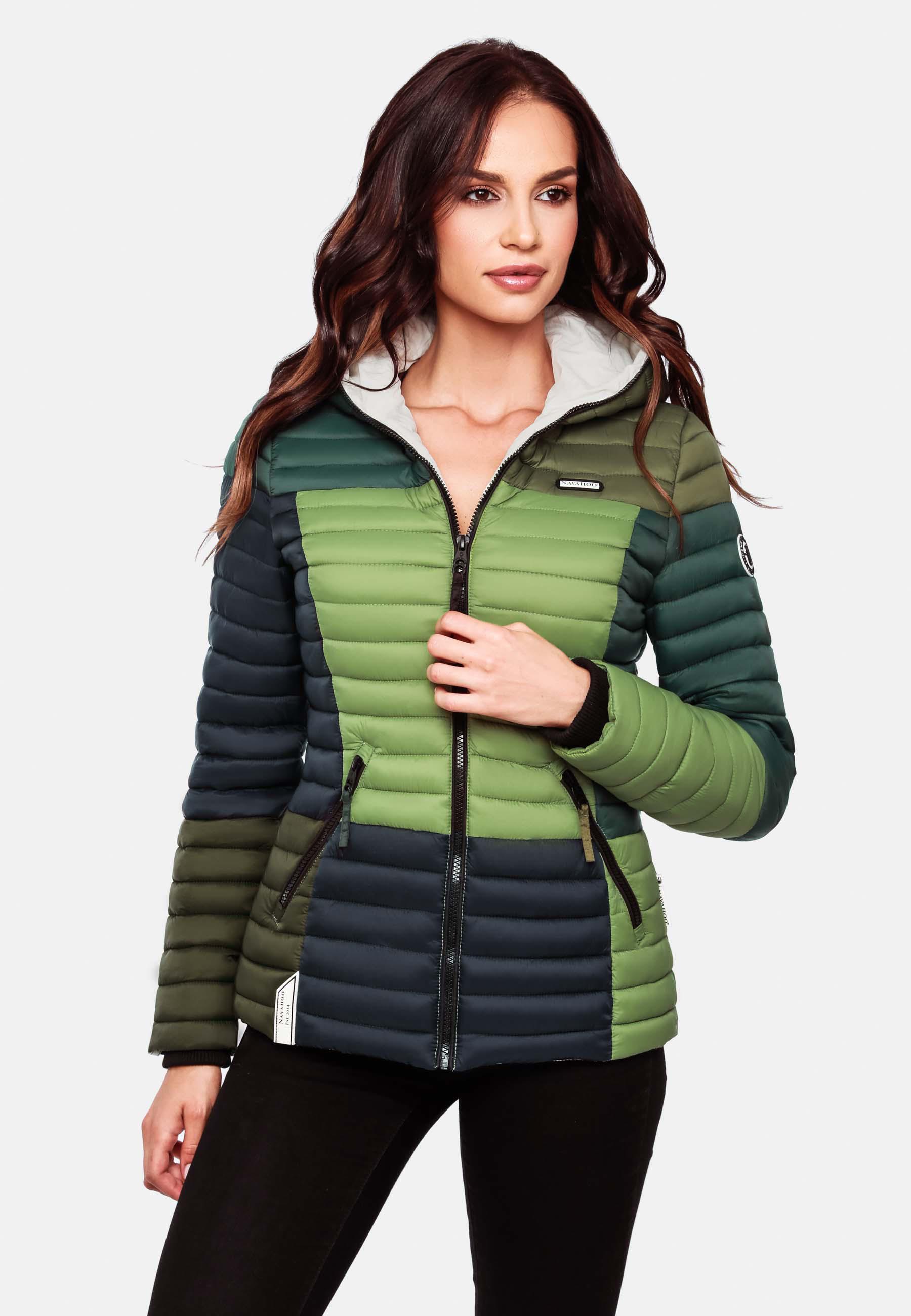 Leichte Steppjacke Colorblocking mit Kapuze "Multikulti" Multicolour Green Forest