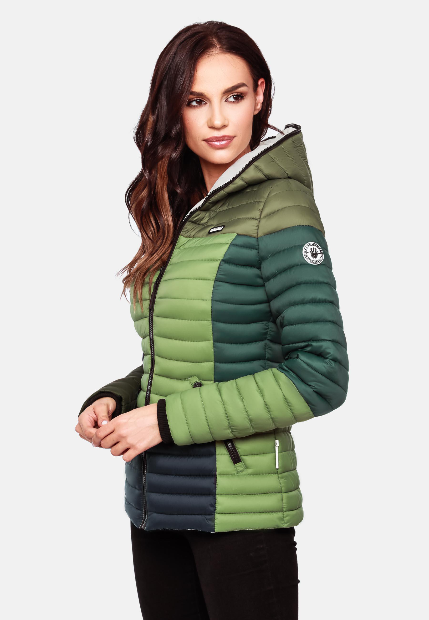 Leichte Steppjacke Colorblocking mit Kapuze "Multikulti" Multicolour Green Forest