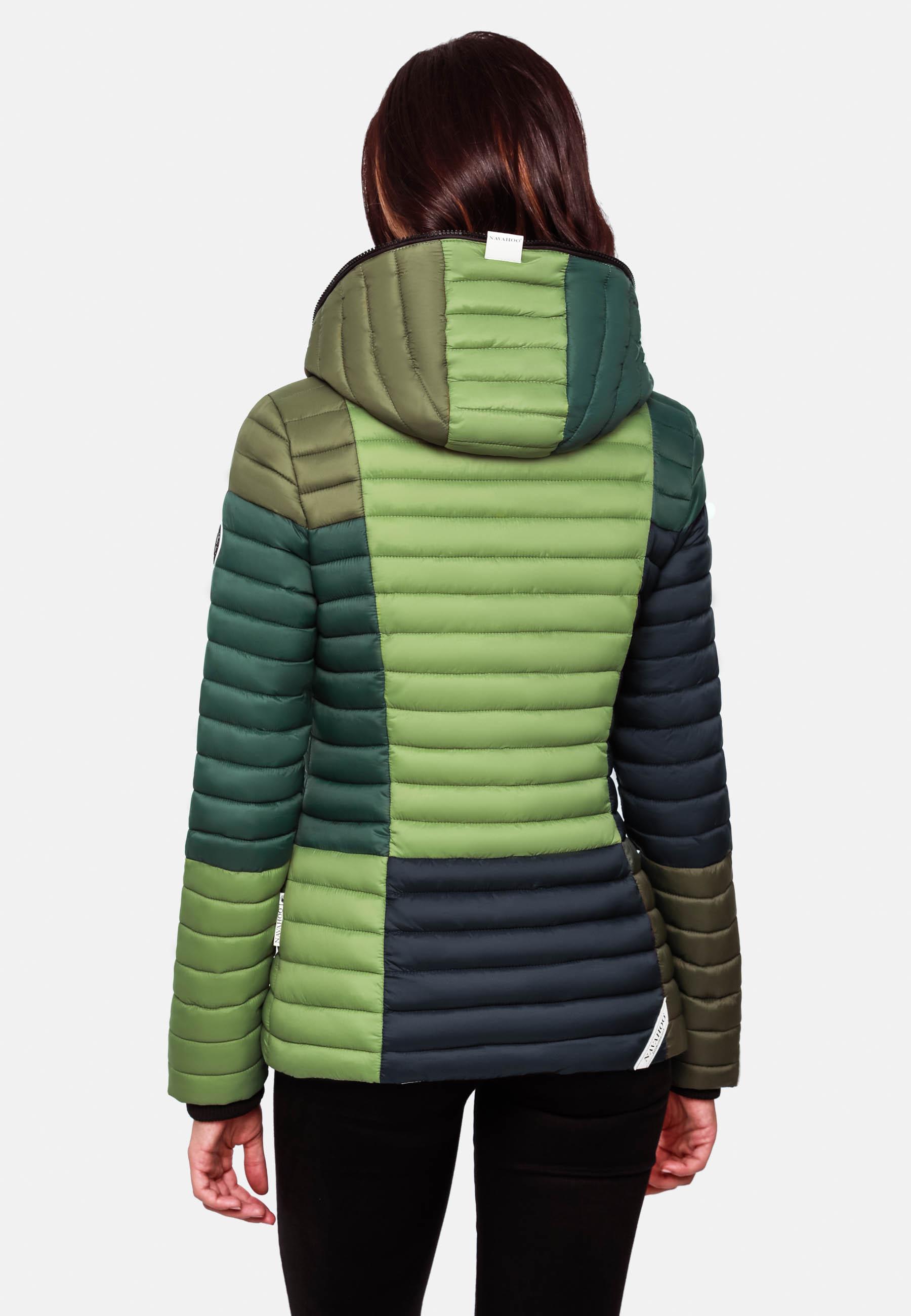Leichte Steppjacke Colorblocking mit Kapuze "Multikulti" Multicolour Green Forest