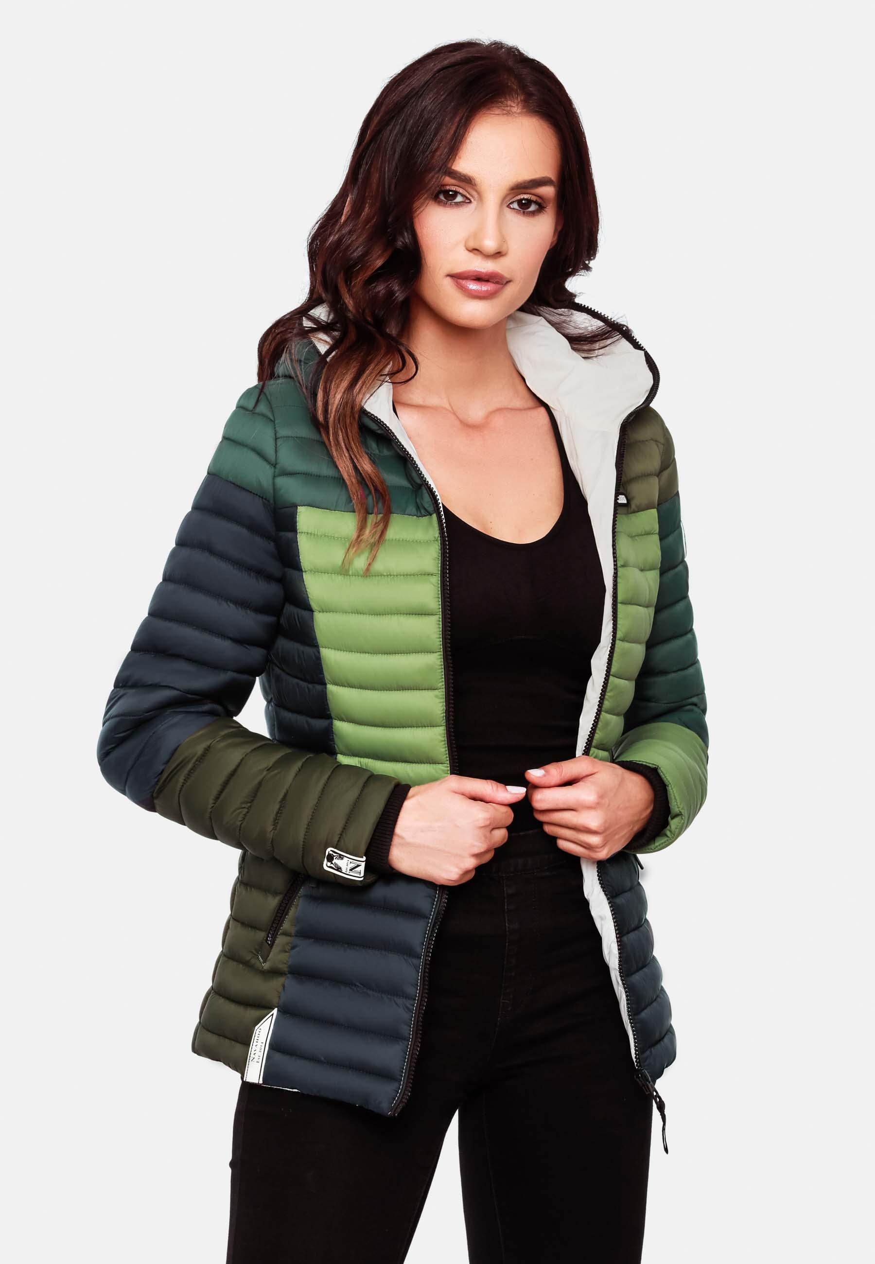 Leichte Steppjacke Colorblocking mit Kapuze "Multikulti" Multicolour Green Forest