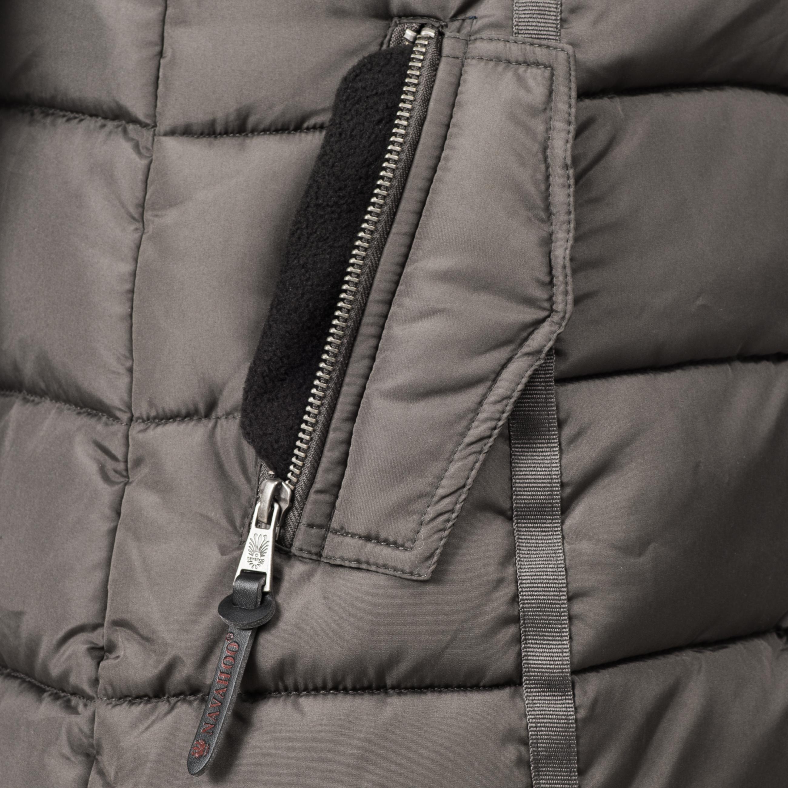 Langer Winter Steppmantel mit Kunstfellkapuze "Papaya" Anthrazit