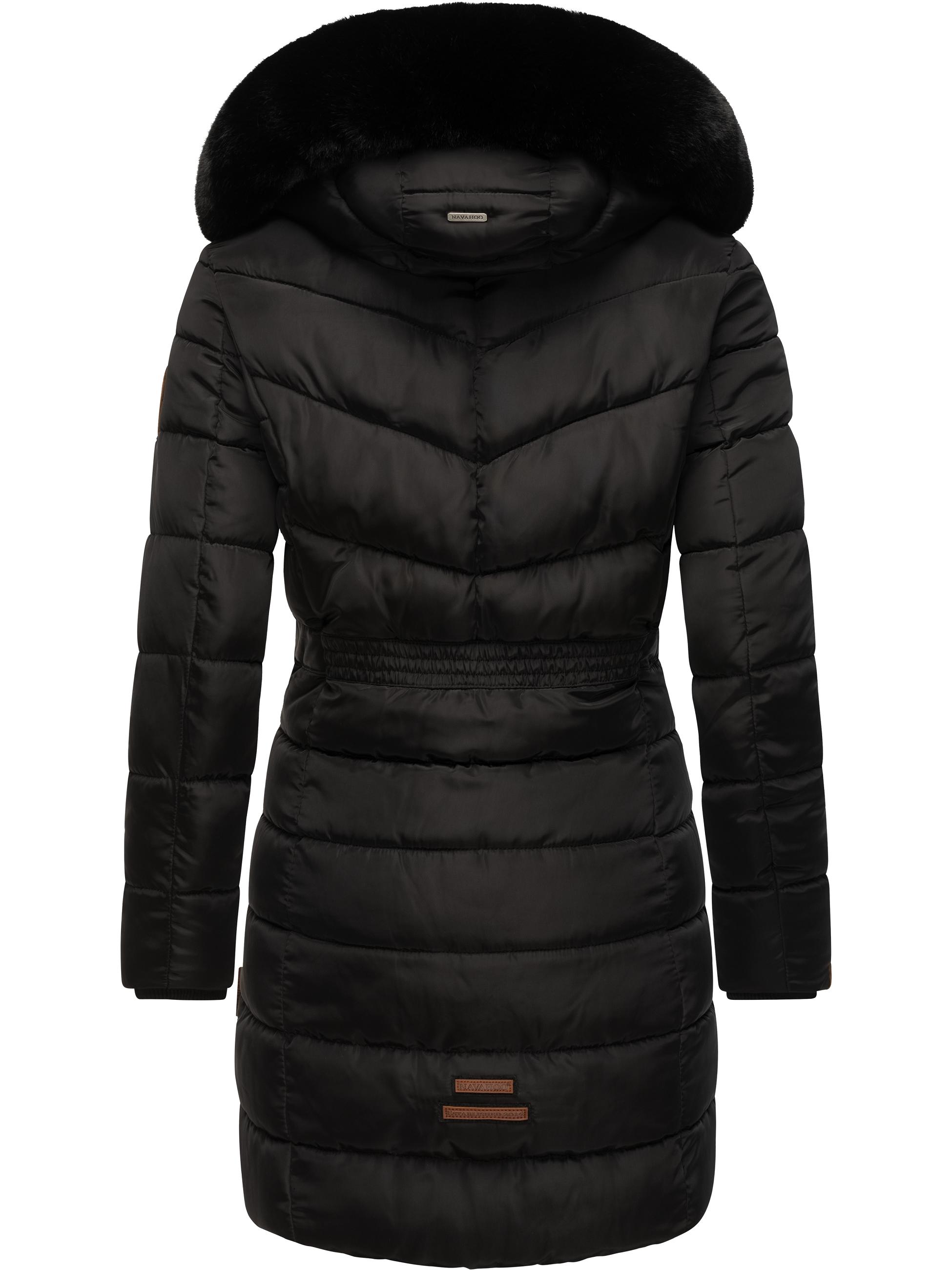 Langer Winter Steppmantel mit Kunstfellkapuze "Paula" Black with black fur