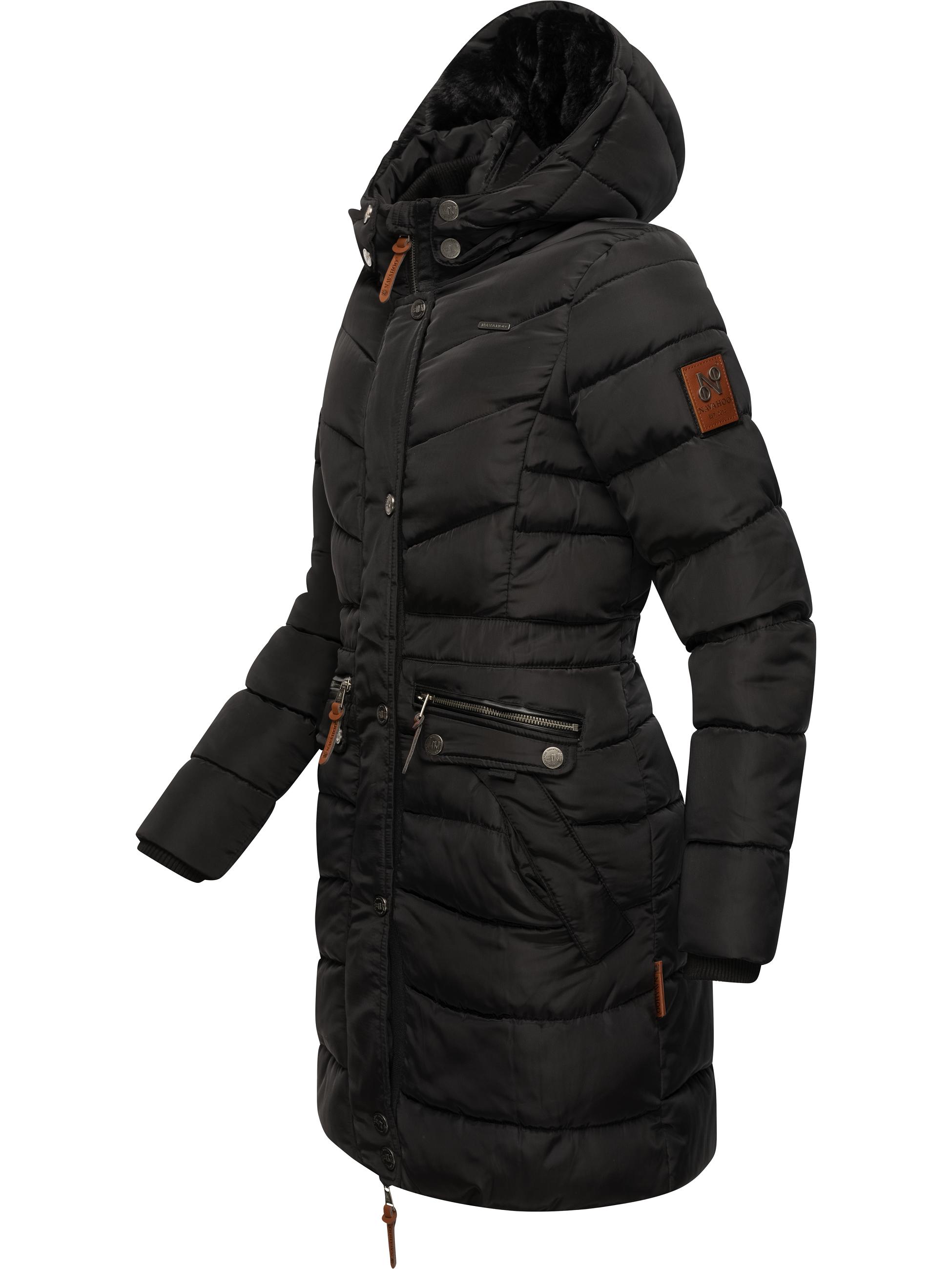Langer Winter Steppmantel mit Kunstfellkapuze "Paula" Black with black fur