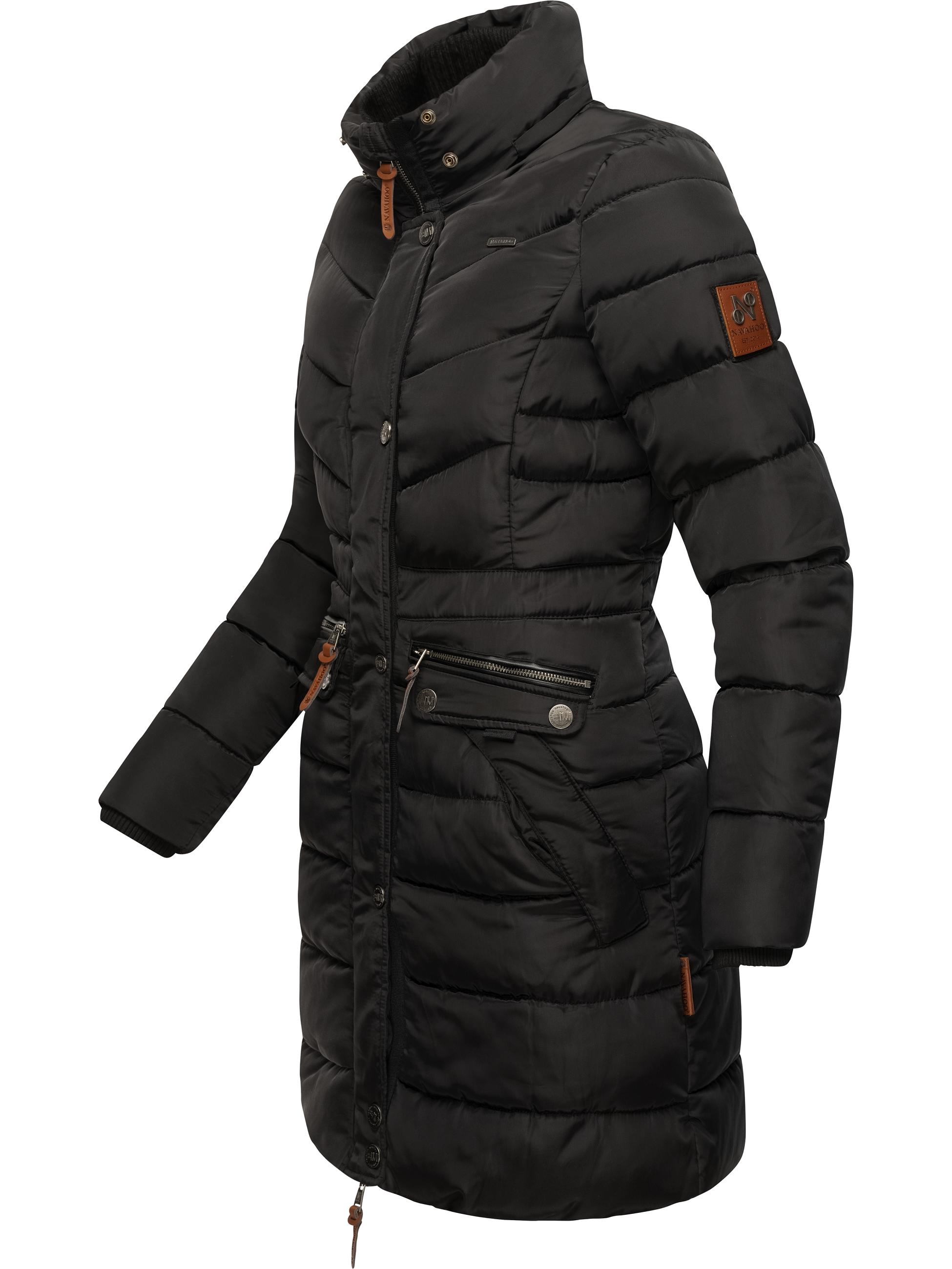 Langer Winter Steppmantel mit Kunstfellkapuze "Paula" Black with black fur