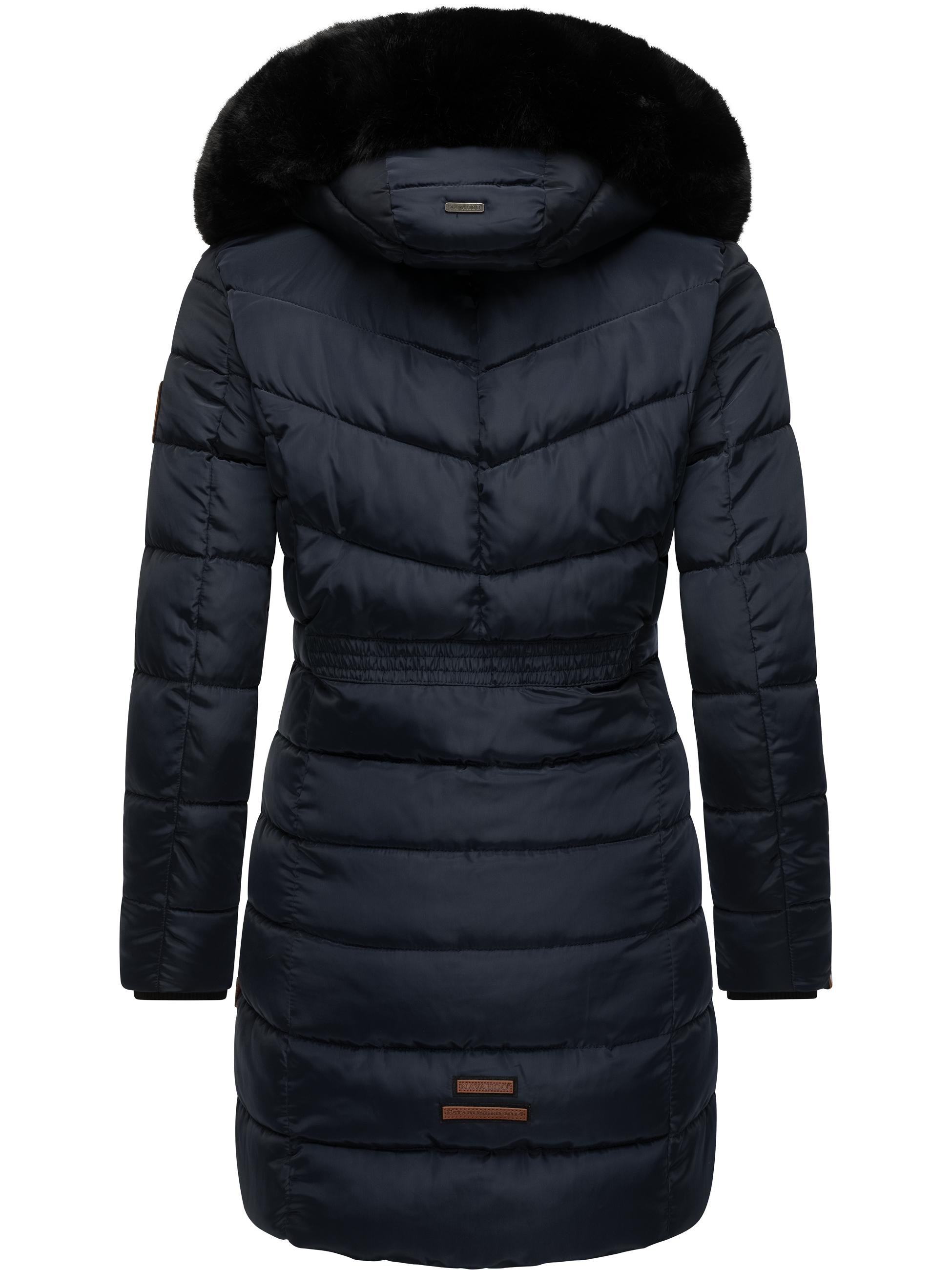 Langer Winter Steppmantel mit Kunstfellkapuze "Paula" Blue w. BF