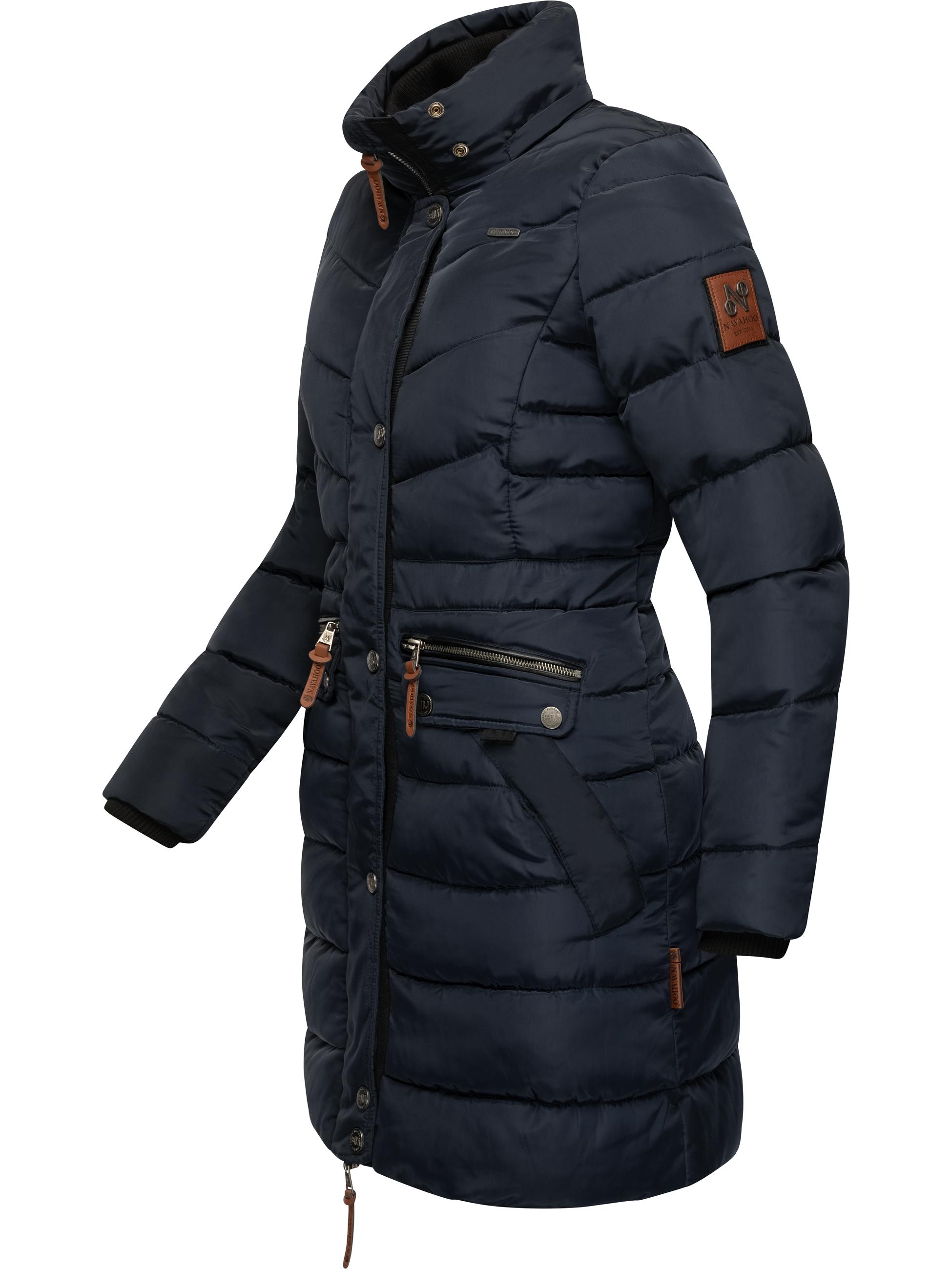 Langer Winter Steppmantel mit Kunstfellkapuze "Paula" Blue w. BF