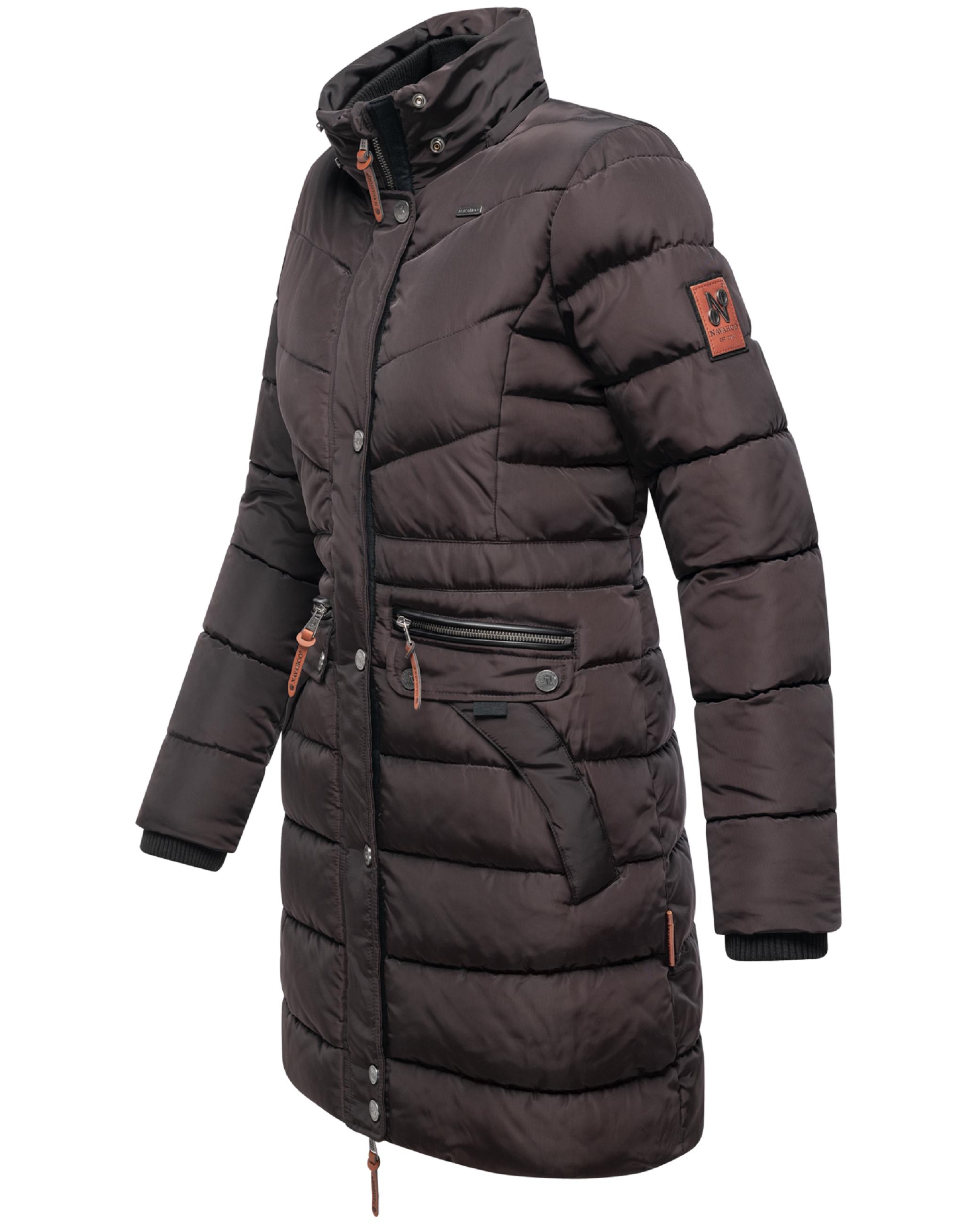 Langer Winter Steppmantel mit Kunstfellkapuze "Paula" Choco