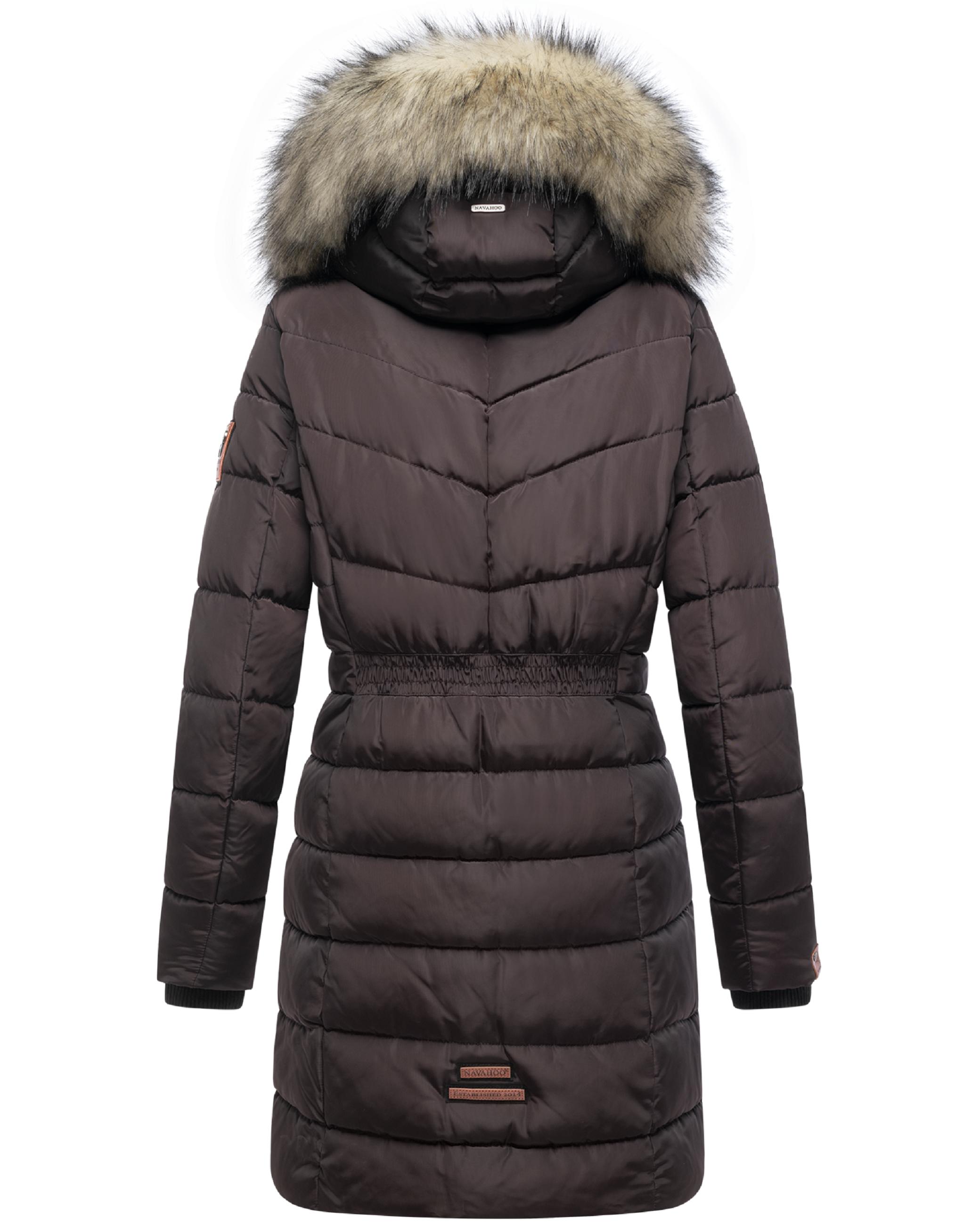 Langer Winter Steppmantel mit Kunstfellkapuze "Paula" Choco