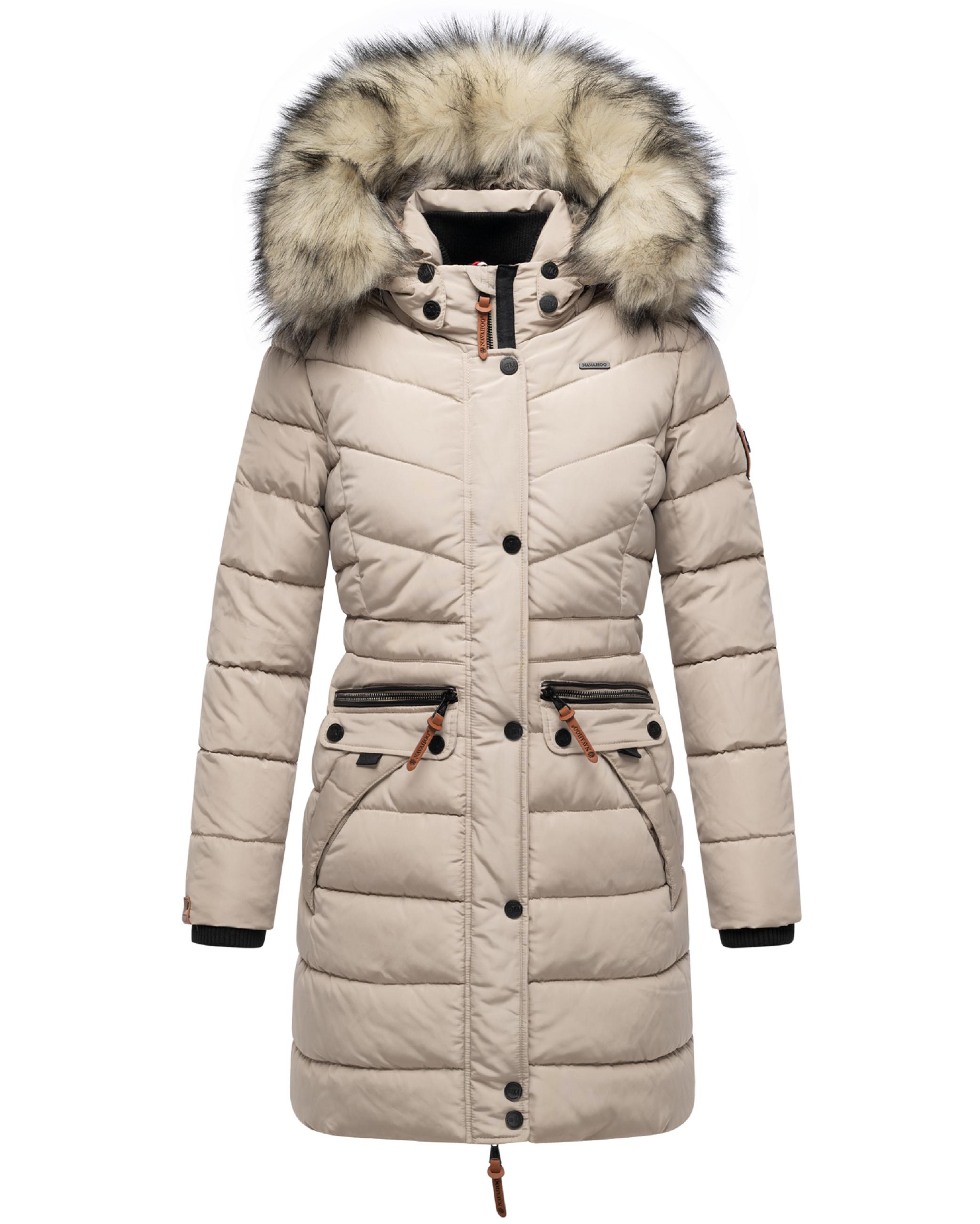 Langer Winter Steppmantel mit Kunstfellkapuze "Paula" Light Taupe