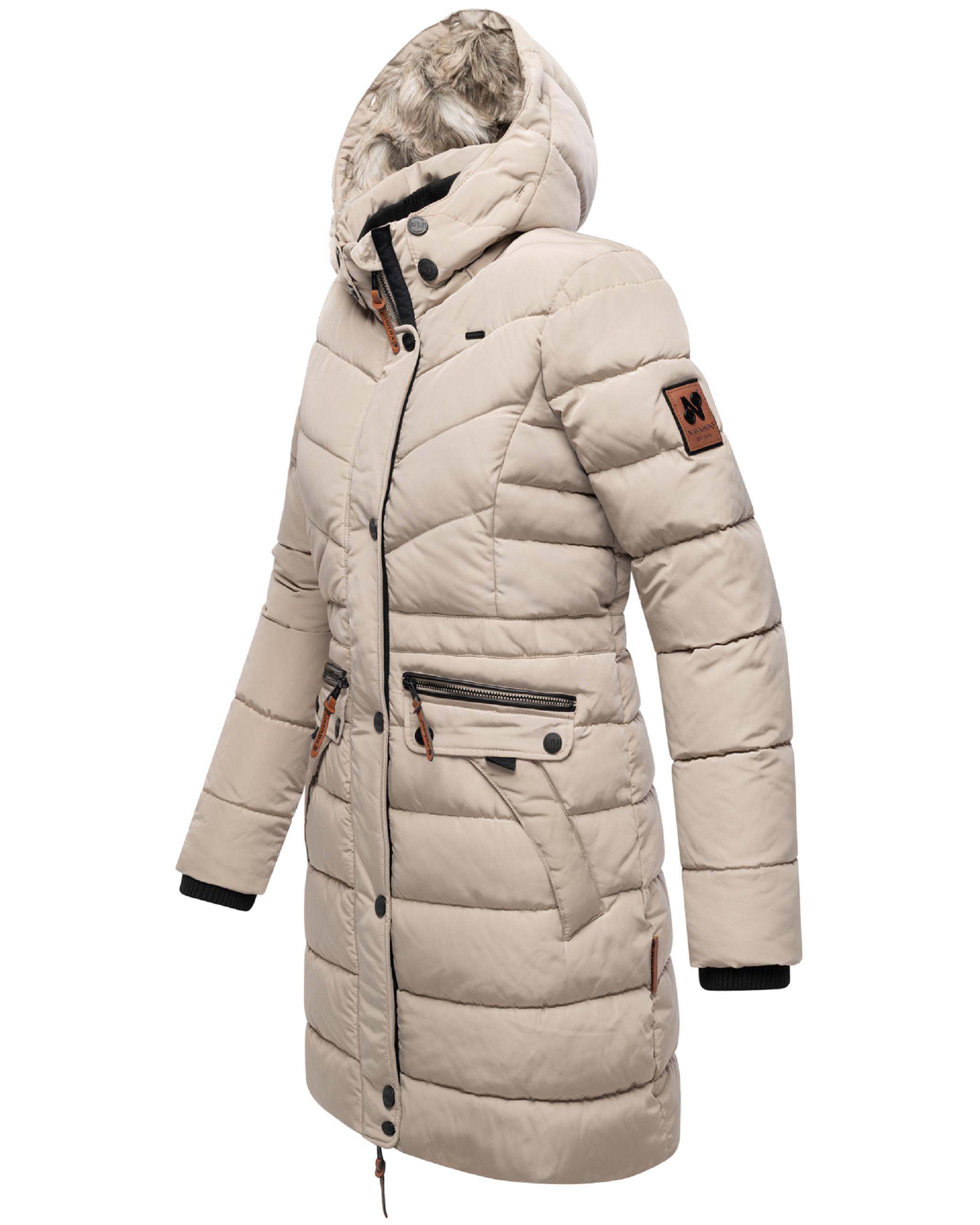 Langer Winter Steppmantel mit Kunstfellkapuze "Paula" Light Taupe