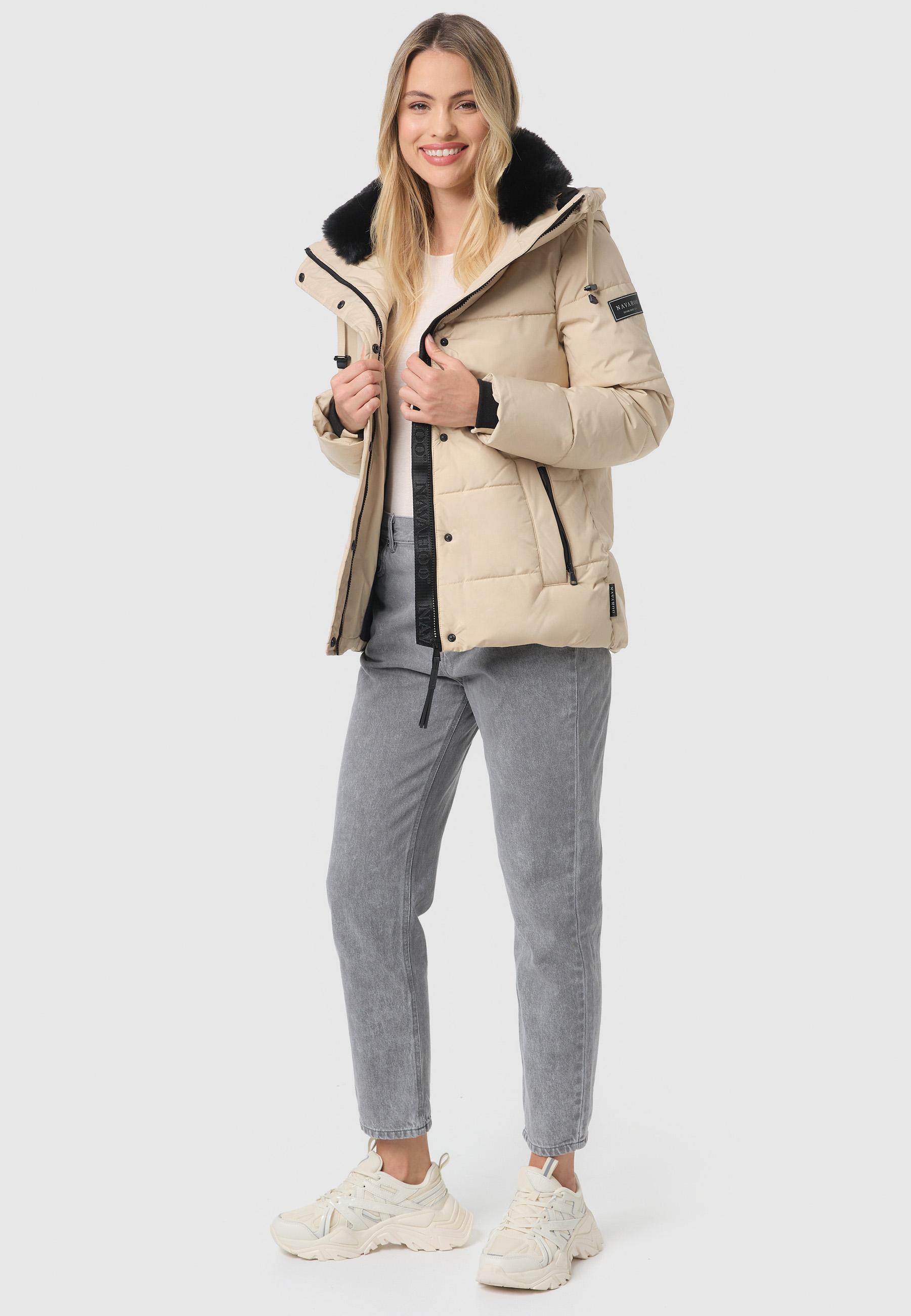 Warme gesteppte Winterjacke mit Kapuze "Sag ja XIV" Beige