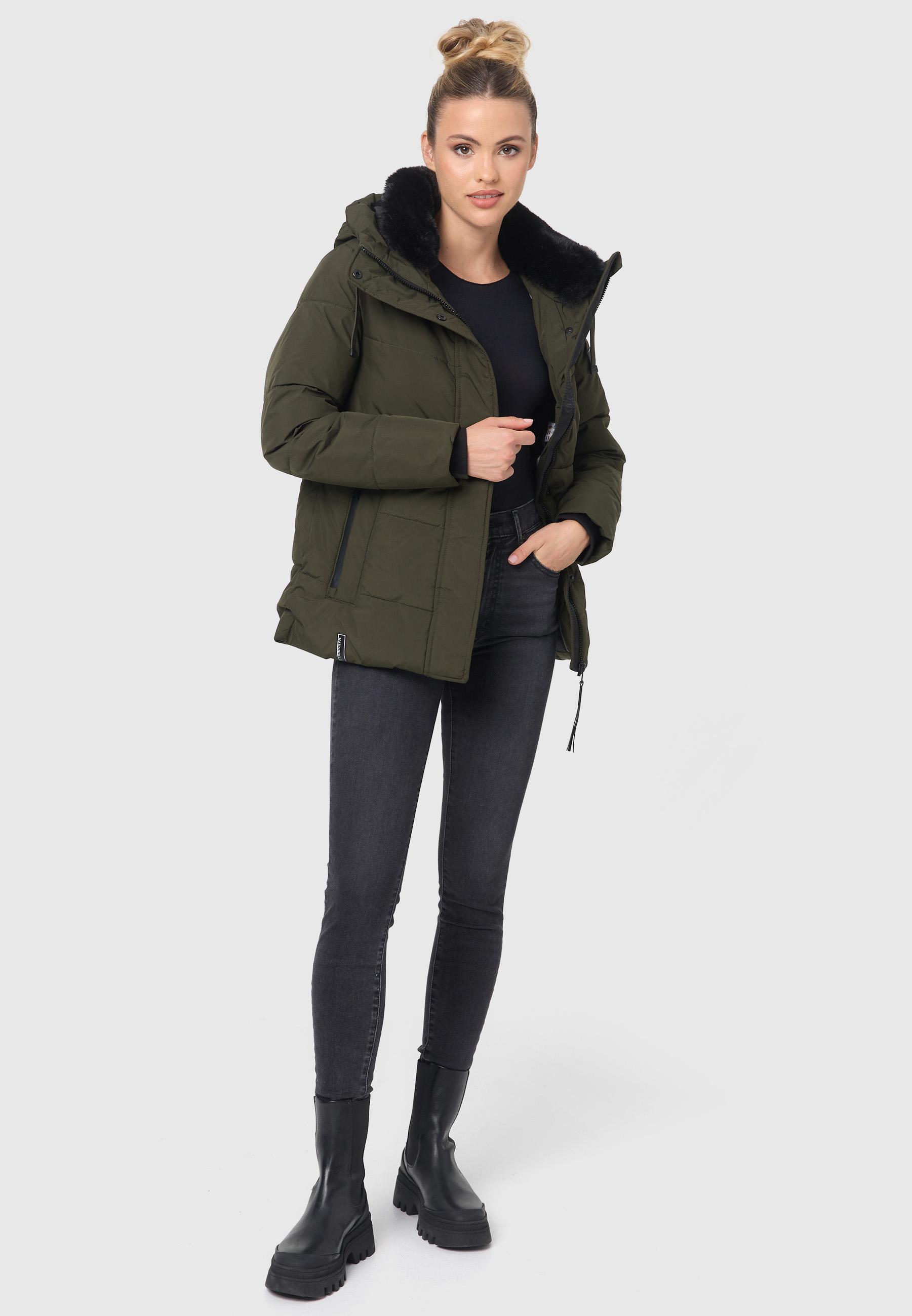 Warme gesteppte Winterjacke mit Kapuze "Sag ja XIV" Dark Olive