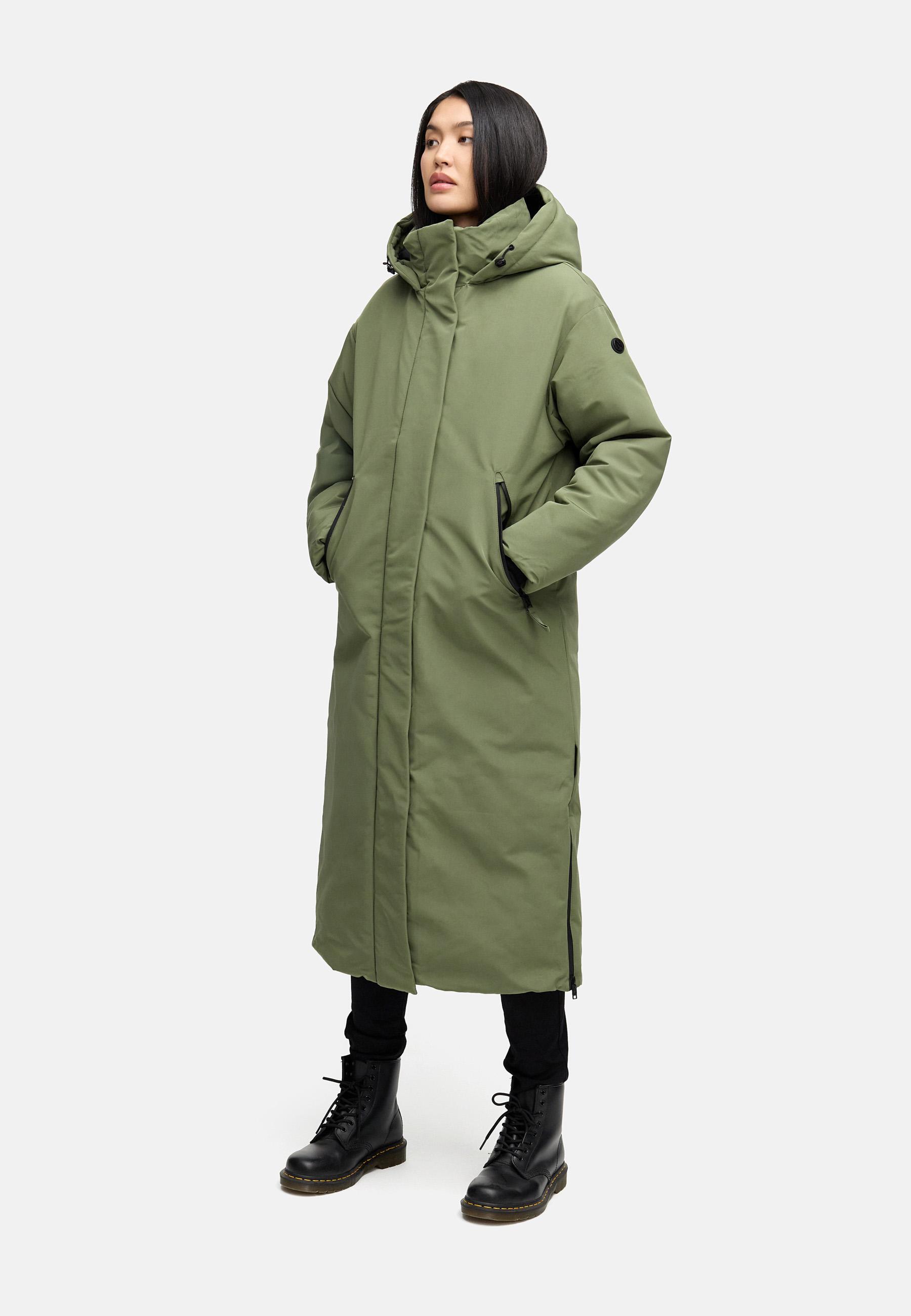 Warmer Wintermantel mit Rucksackträgern "Schneewächter 14" Olive Leaf