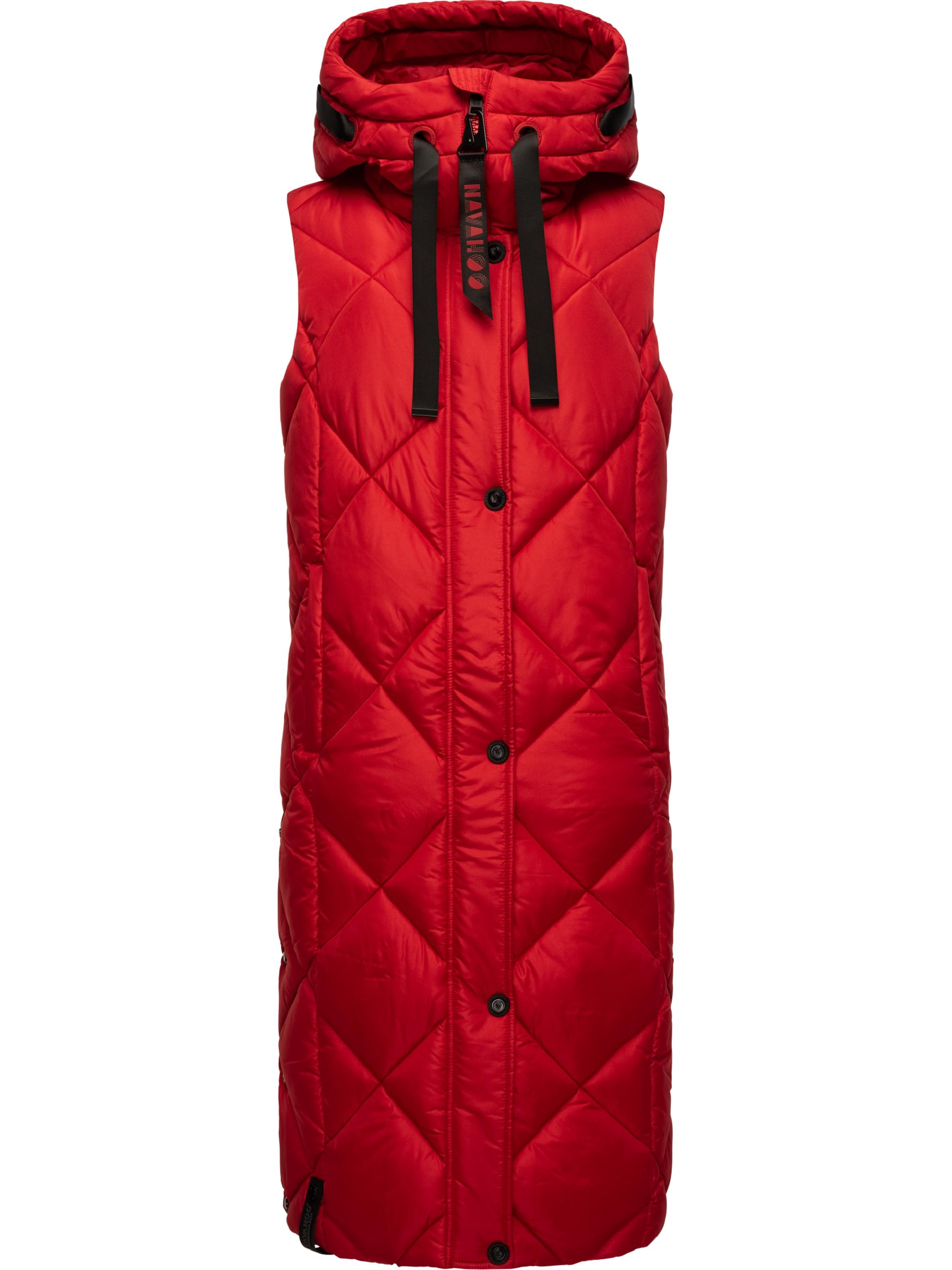 Lange Steppweste Outdoor-Weste mit Kapuze Schnuckel Apple Red