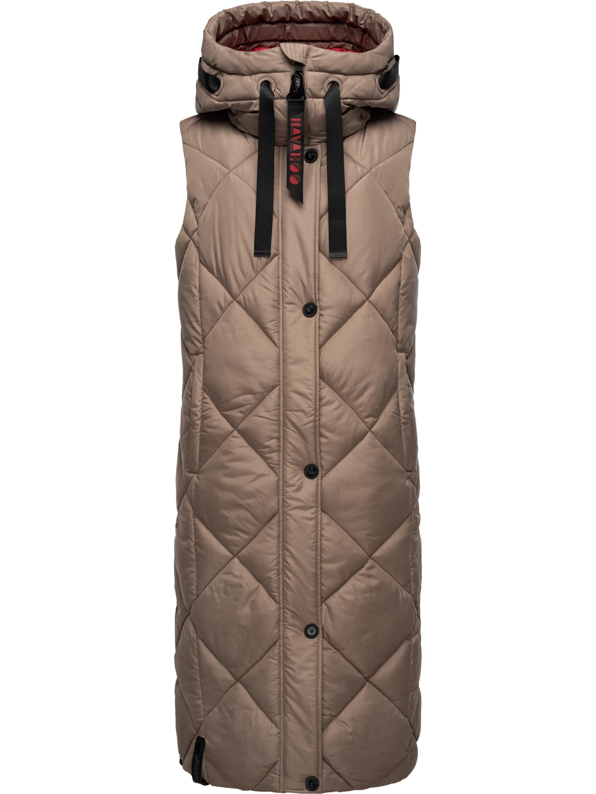 Lange Steppweste Outdoor-Weste mit Kapuze "Schnuckel" Dark Taupe