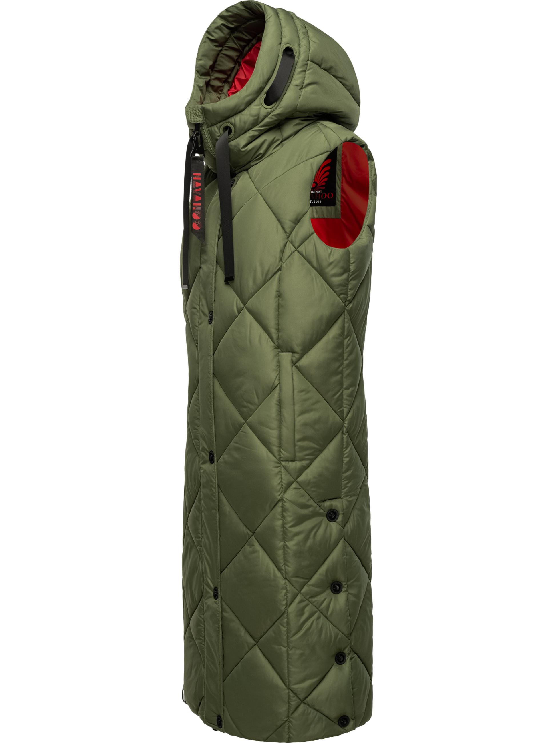 Lange Steppweste Outdoor-Weste mit Kapuze Schnuckel Olive