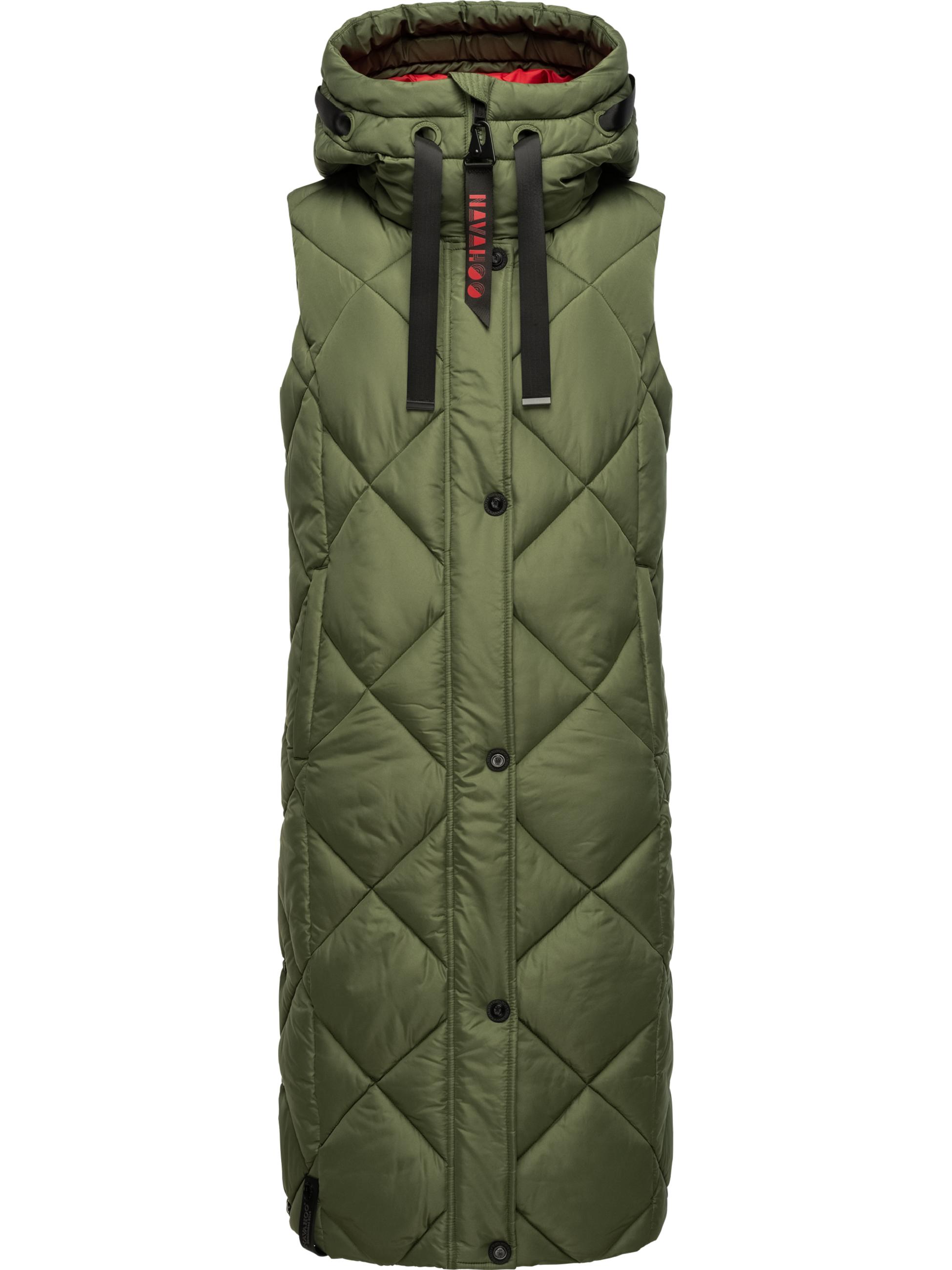 Lange Steppweste Outdoor-Weste mit Kapuze Schnuckel Olive