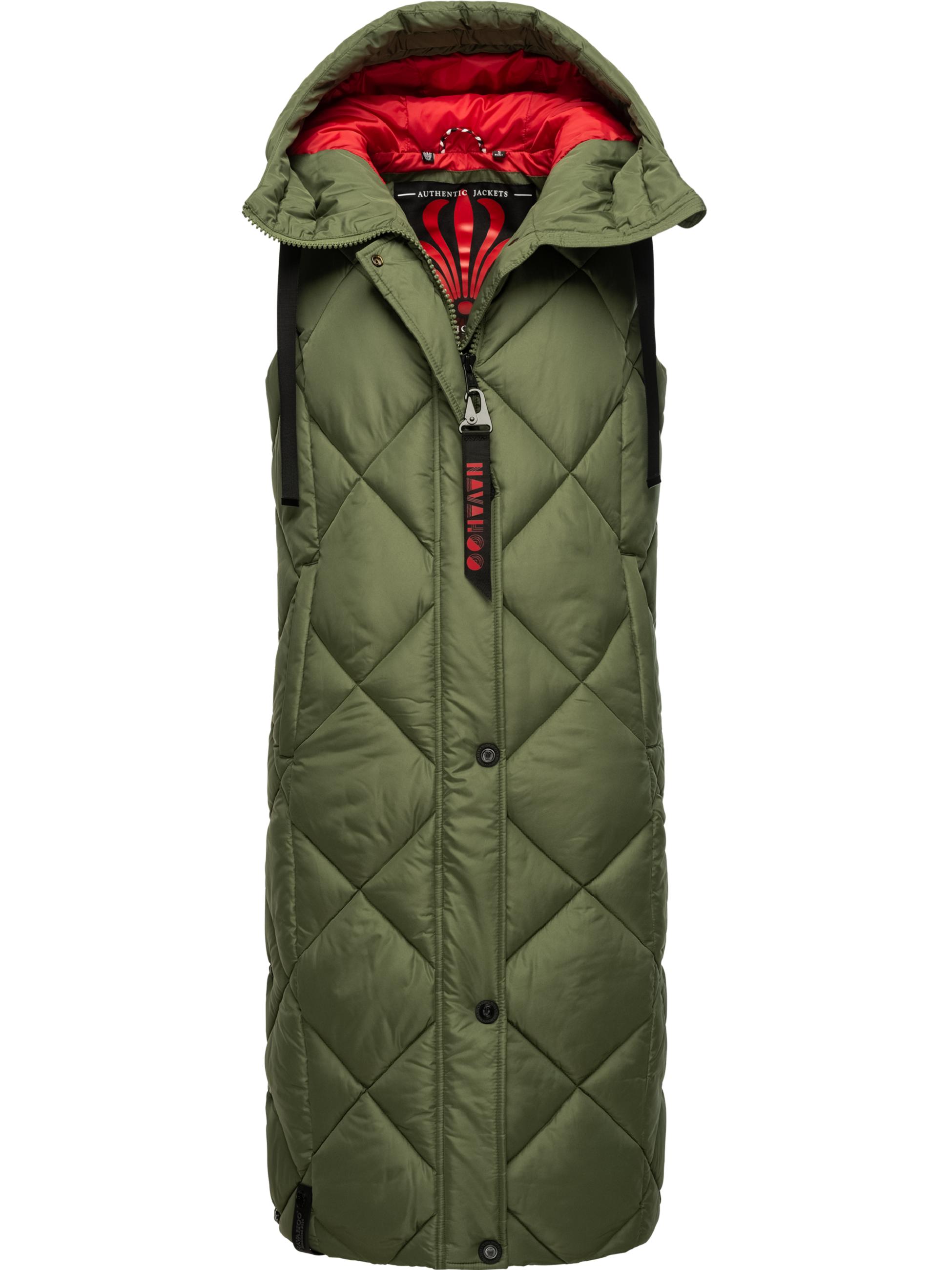 Lange Steppweste Outdoor-Weste mit Kapuze Schnuckel Olive