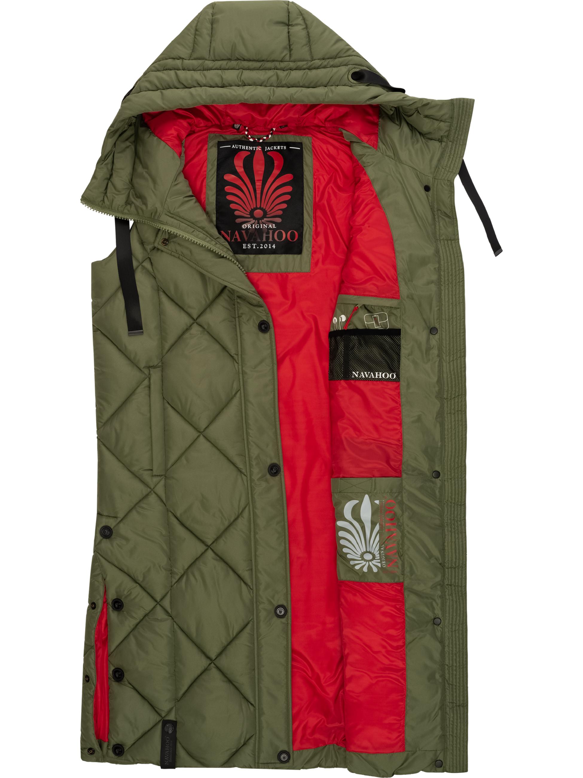 Lange Steppweste Outdoor-Weste mit Kapuze Schnuckel Olive