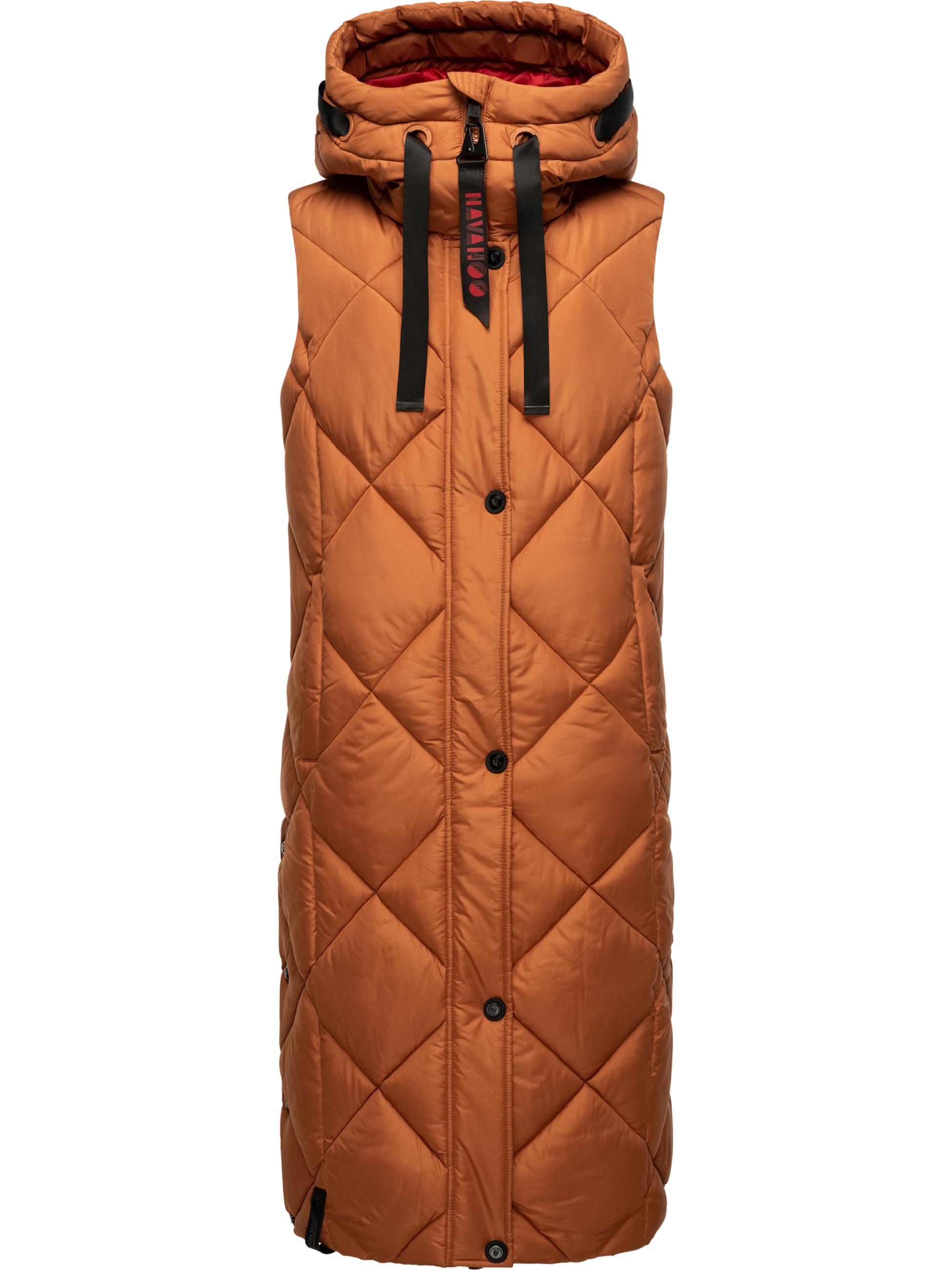 Lange Steppweste Outdoor-Weste mit Kapuze "Schnuckel" Rusty Cinnamon