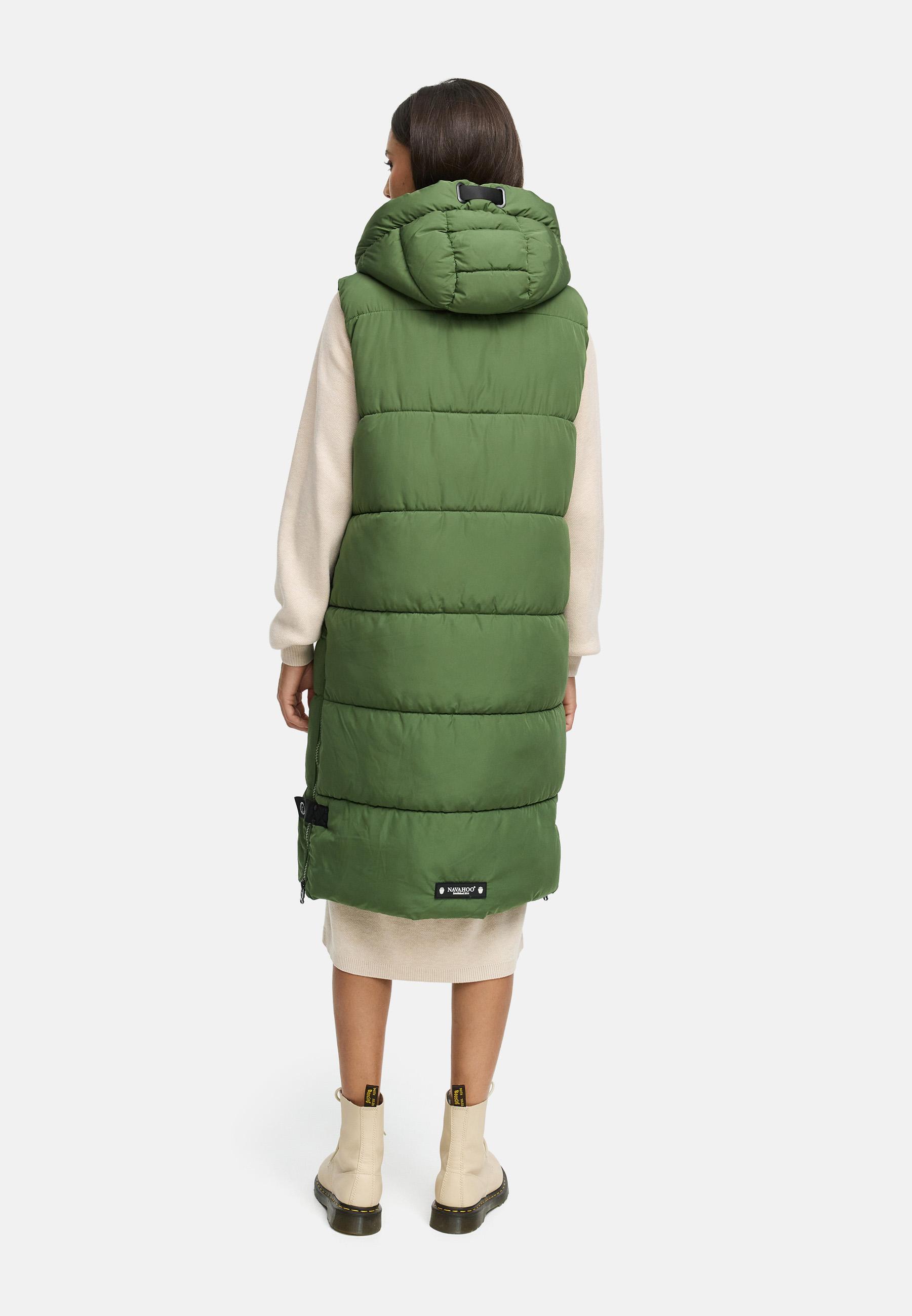Lange Steppweste mit Kapuze "Schnuffelchen" Pine Olive