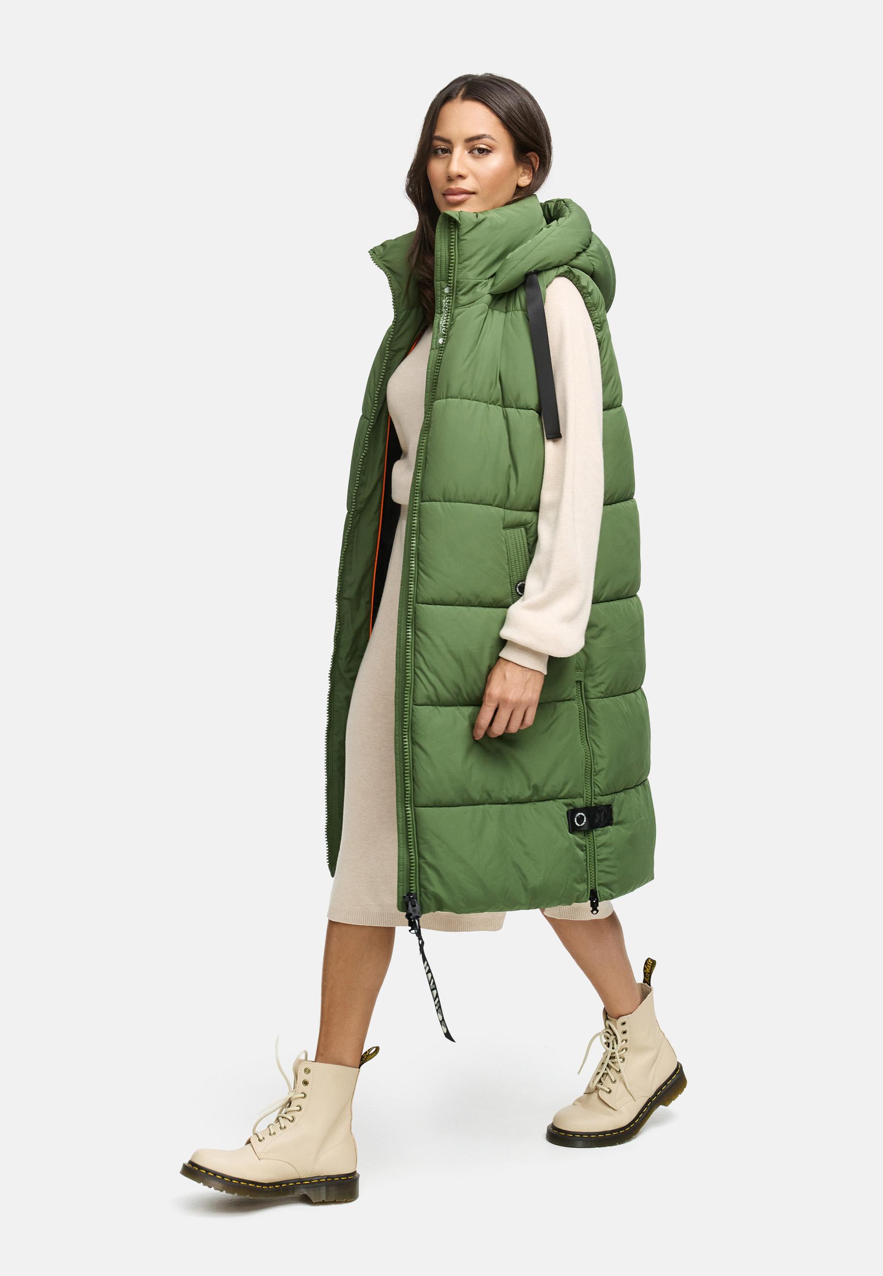 Lange Steppweste mit Kapuze "Schnuffelchen" Pine Olive