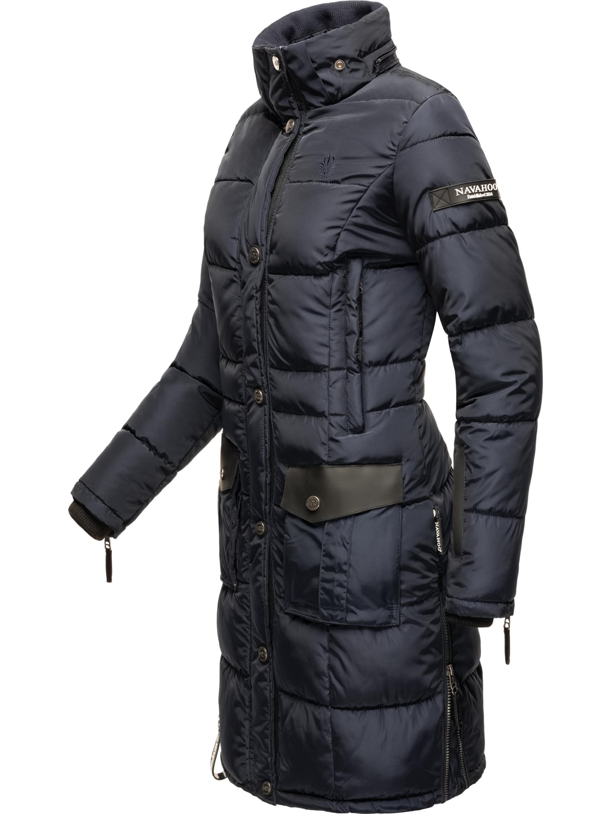 Langer Winter Steppmantel mit Kunstfellkapuze "Sinja" Navy