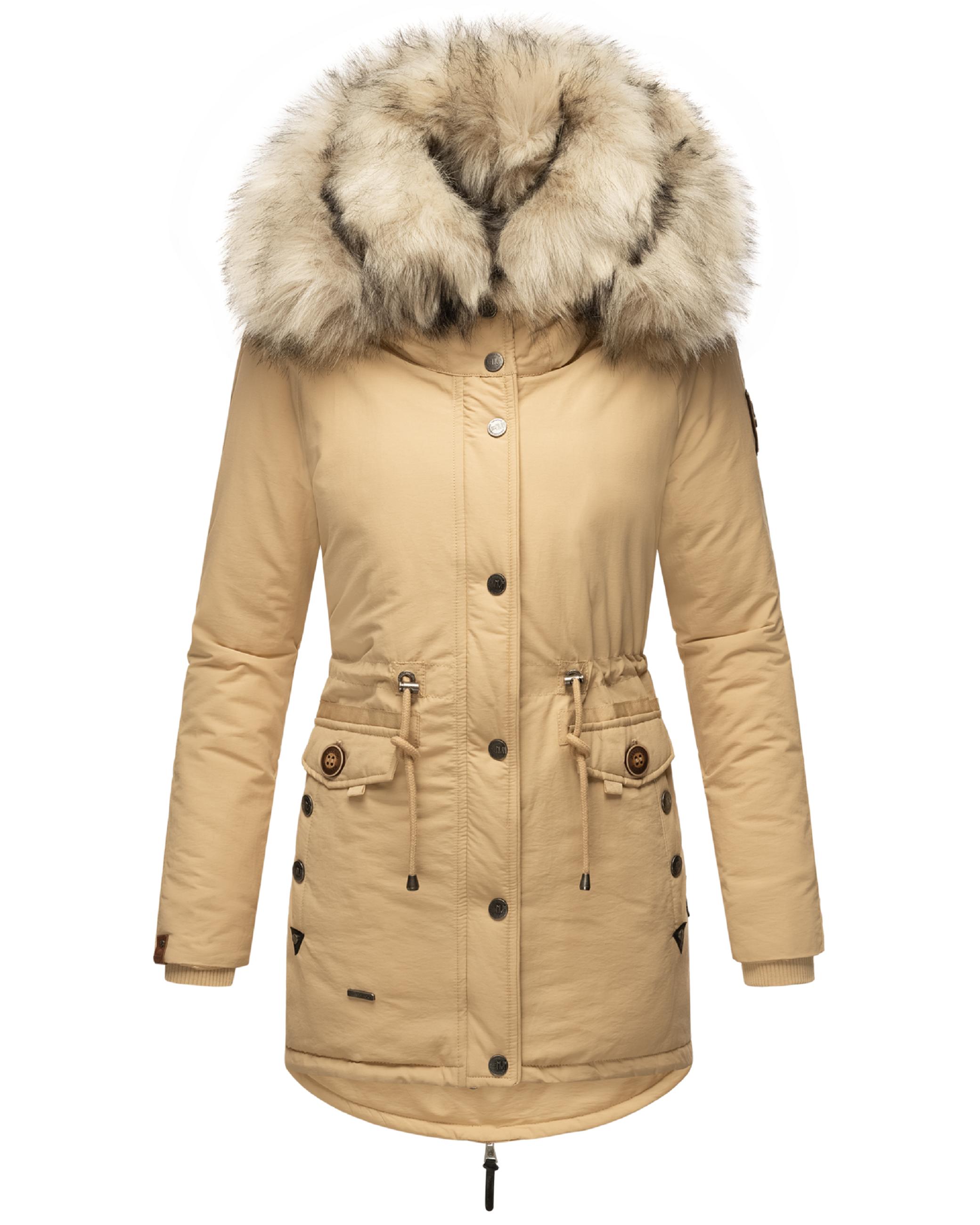 Warmer Wintermantel mit doppelter Kunstpelz-Kapuze "Sweety" Beige