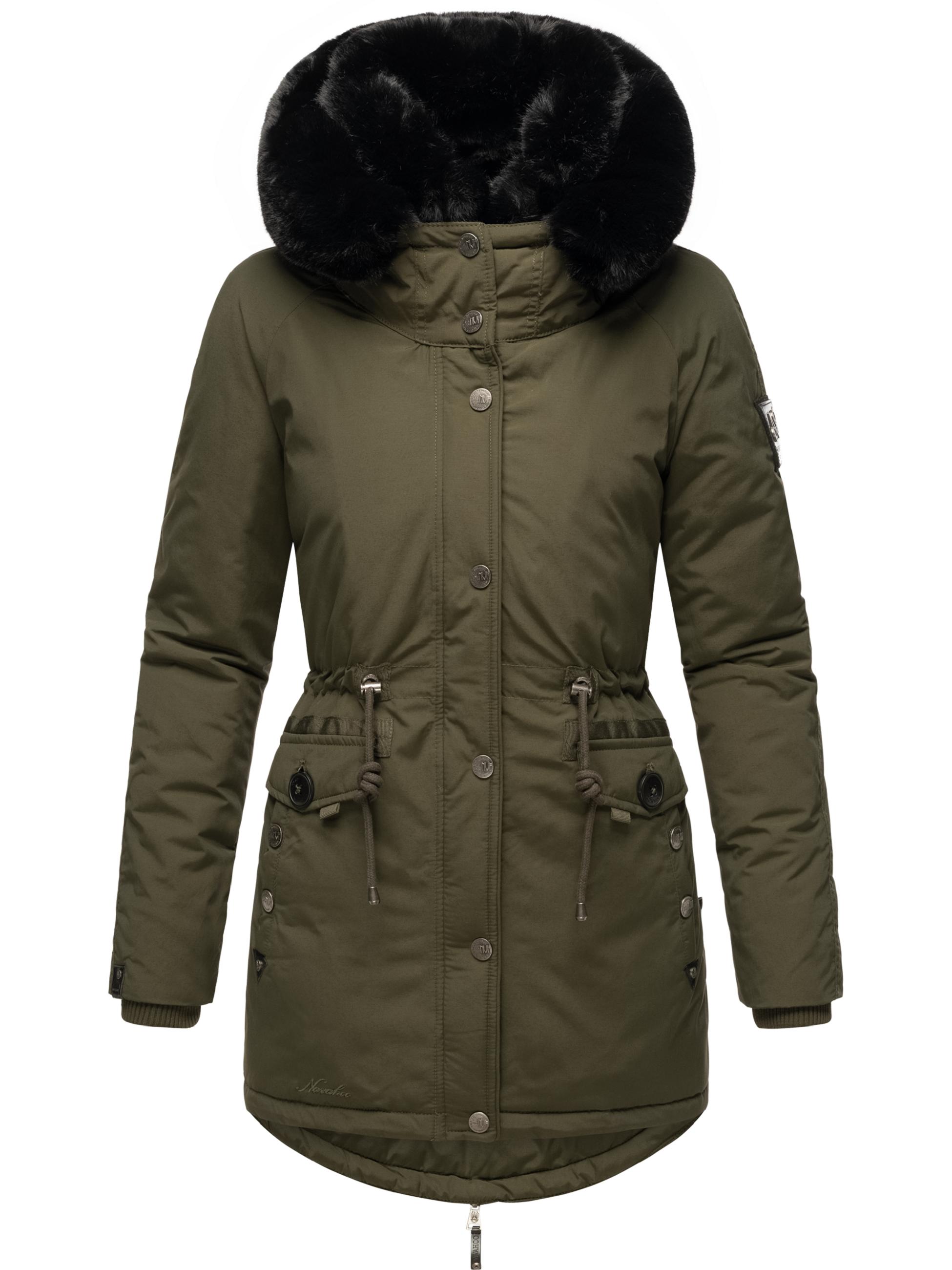 Wintermantel mit doppelter Kunstpelz-Kapuze "Sweety Deluxe" Dark Olive