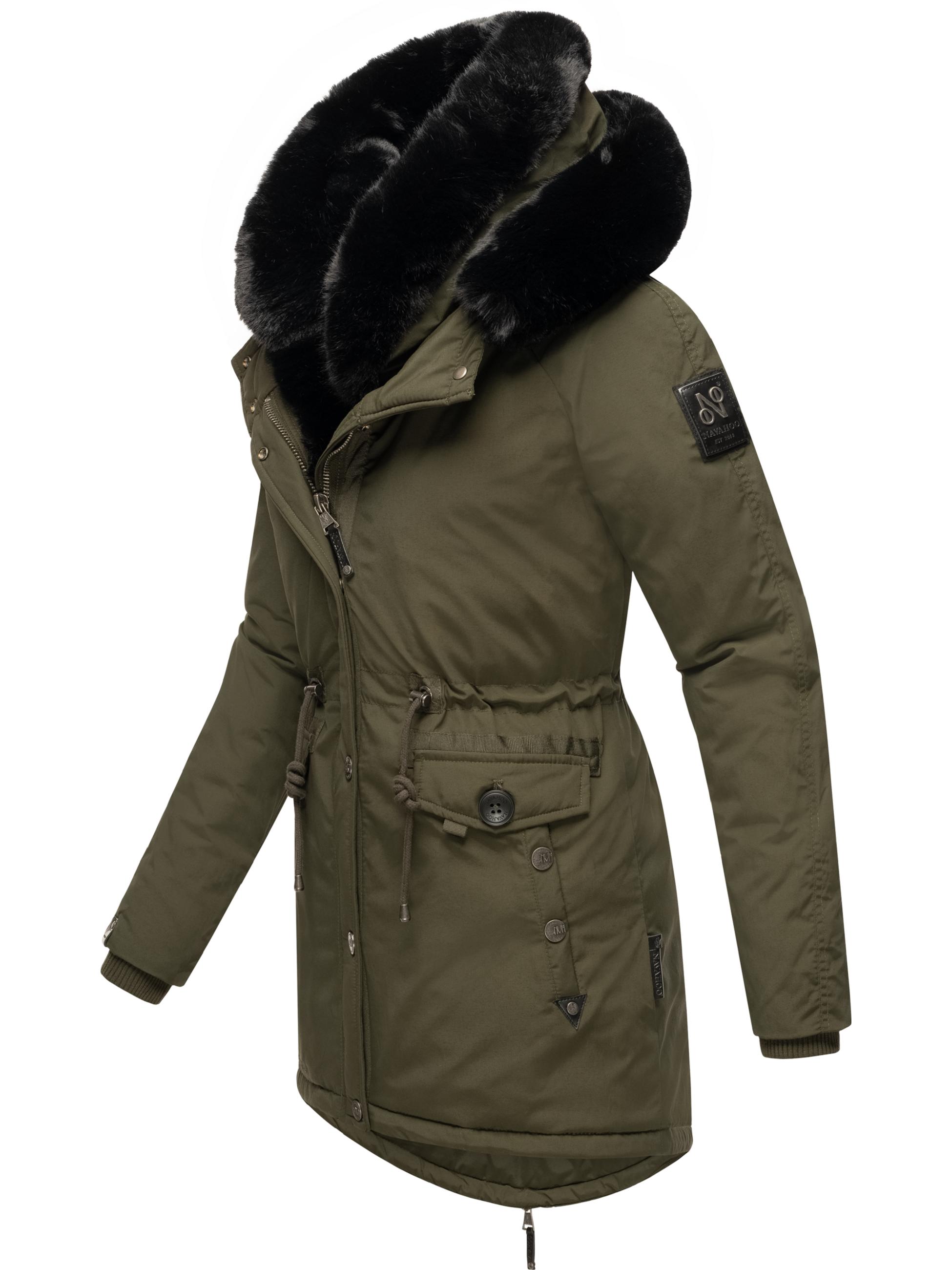 Wintermantel mit doppelter Kunstpelz-Kapuze "Sweety Deluxe" Dark Olive