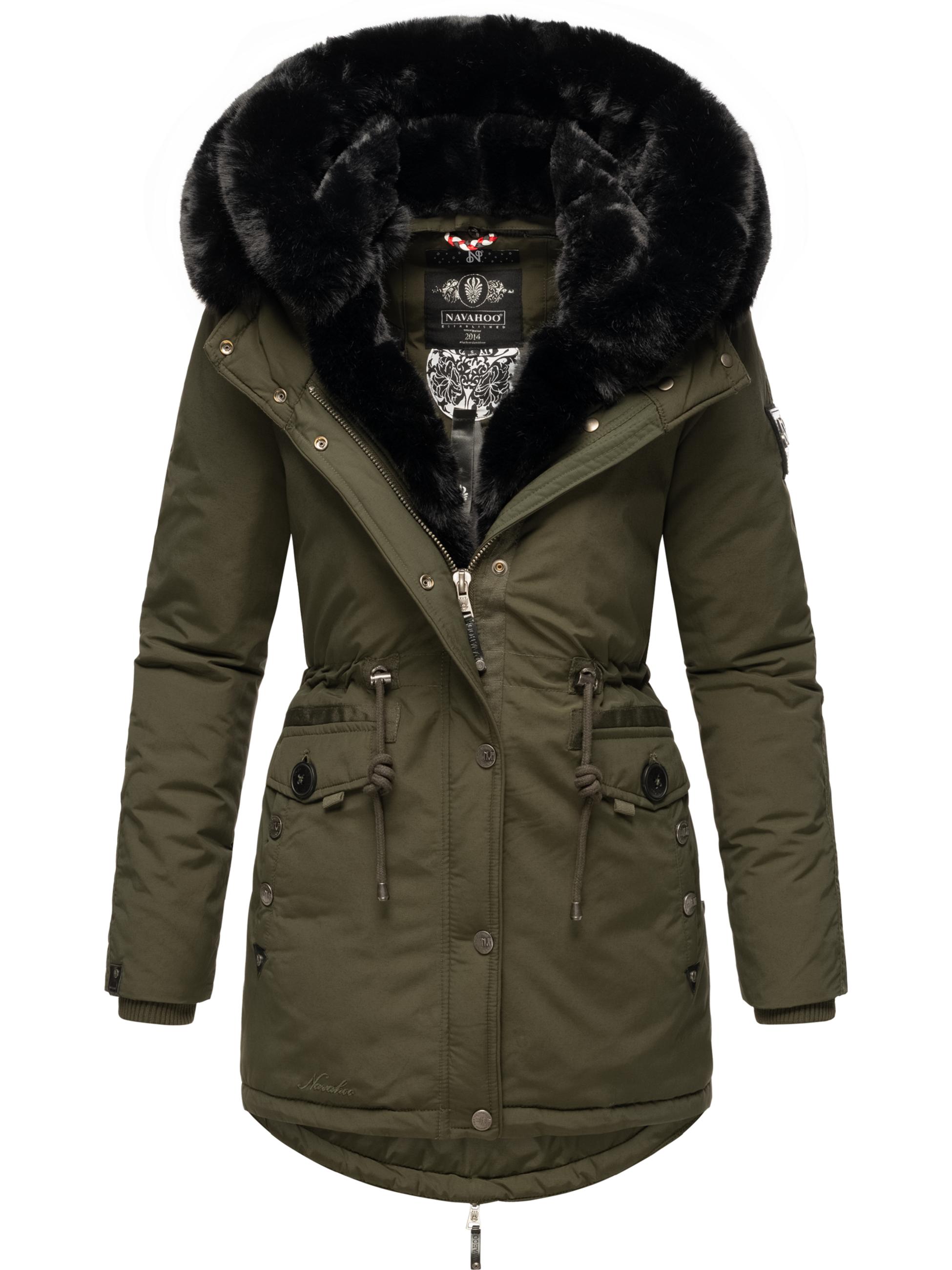 Wintermantel mit doppelter Kunstpelz-Kapuze "Sweety Deluxe" Dark Olive