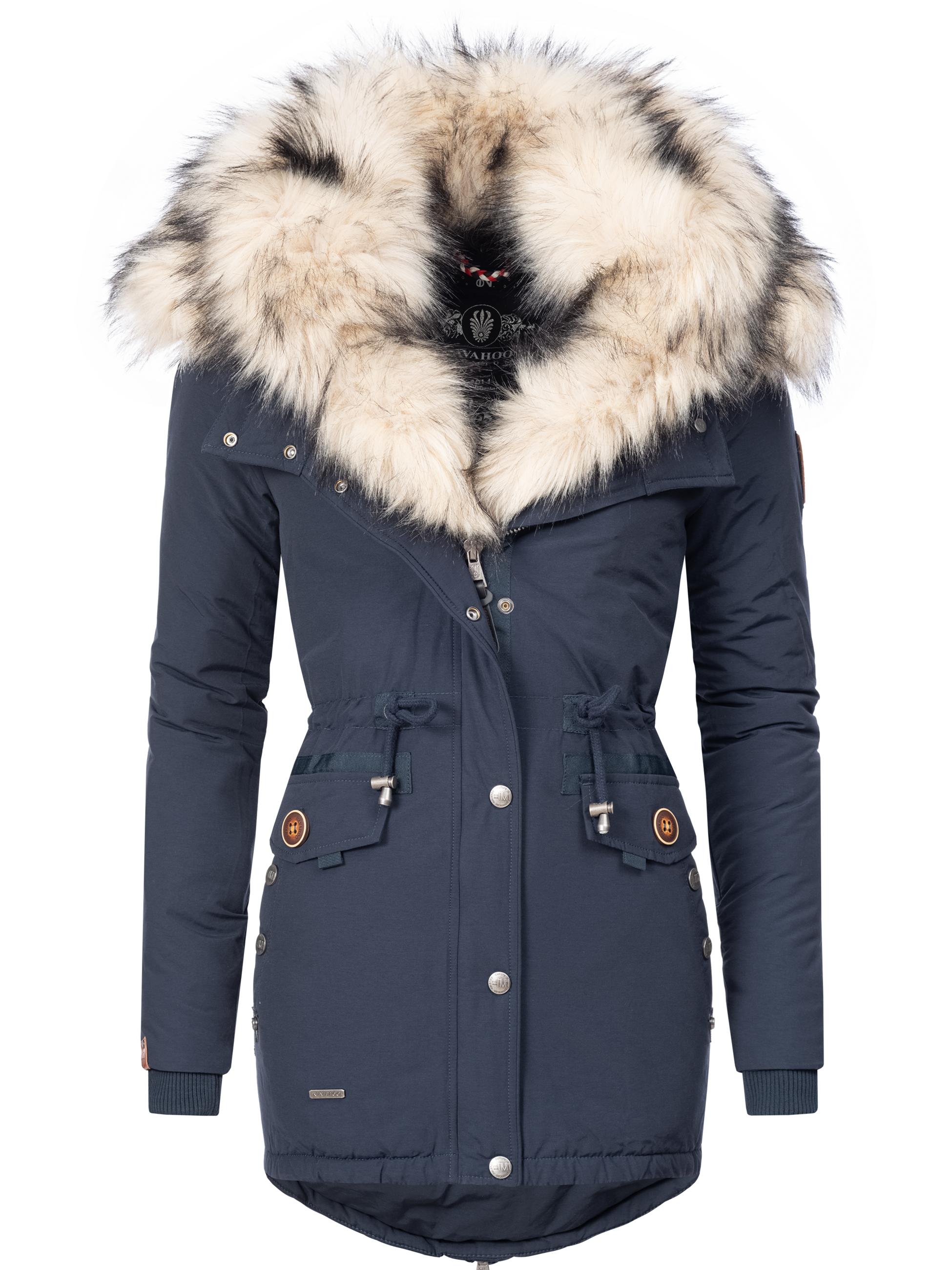 Warmer Wintermantel mit doppelter Kunstpelz-Kapuze "Sweety" Navy