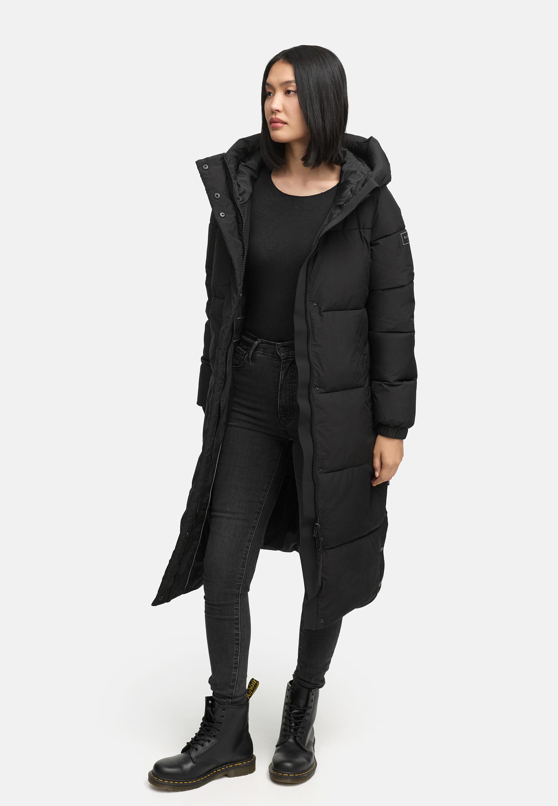 Steppmantel mit verstellbarer Kapuze "Taublüte XIV" Black