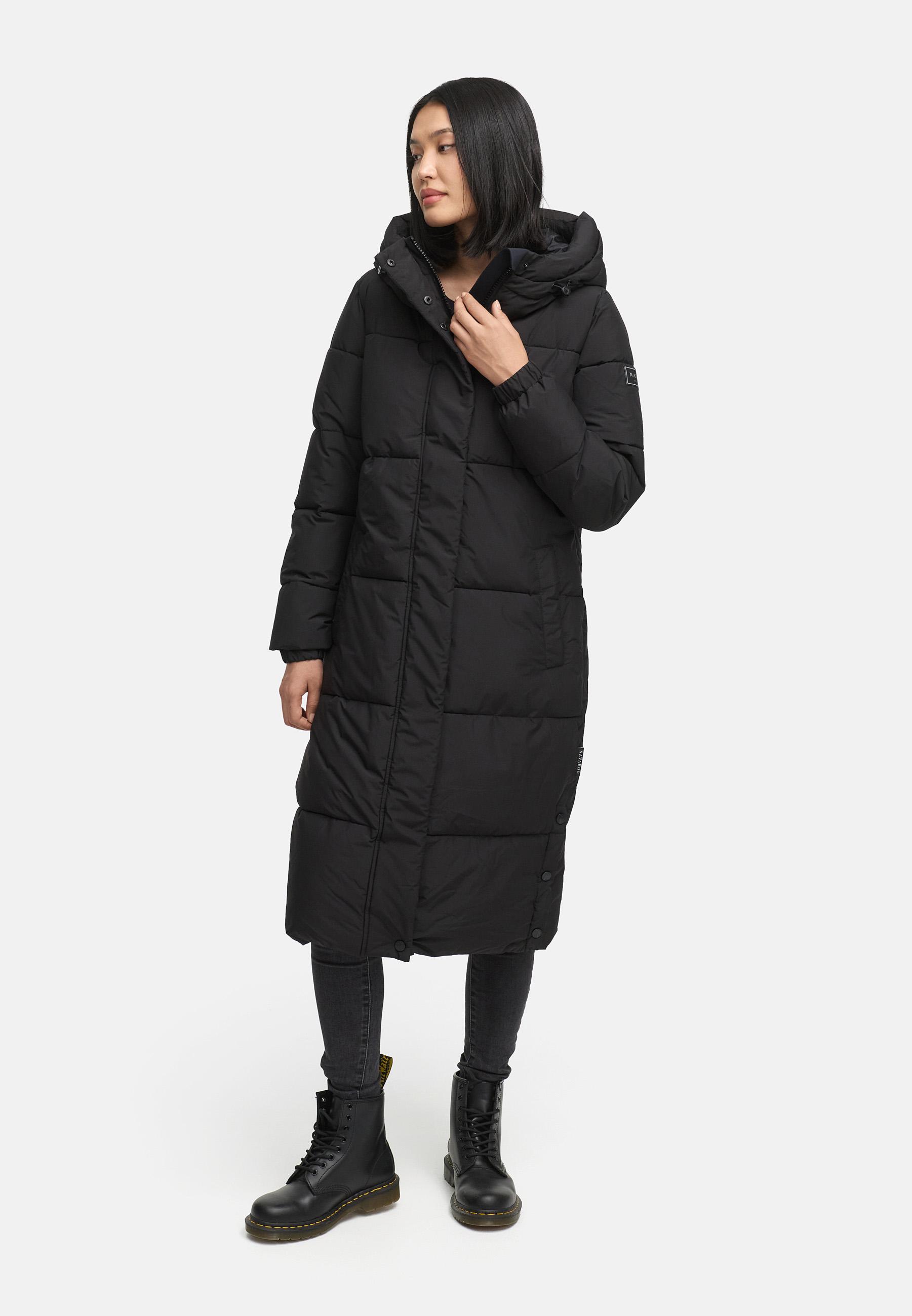 Steppmantel mit verstellbarer Kapuze "Taublüte XIV" Black