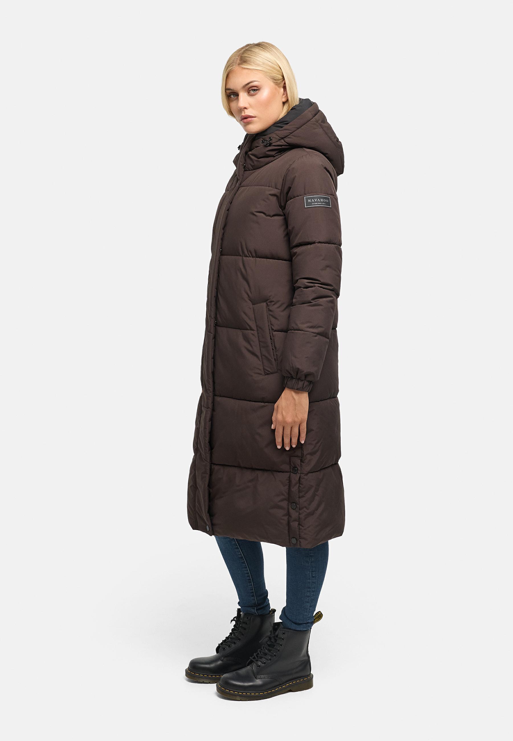Steppmantel mit verstellbarer Kapuze "Taublüte XIV" Choco