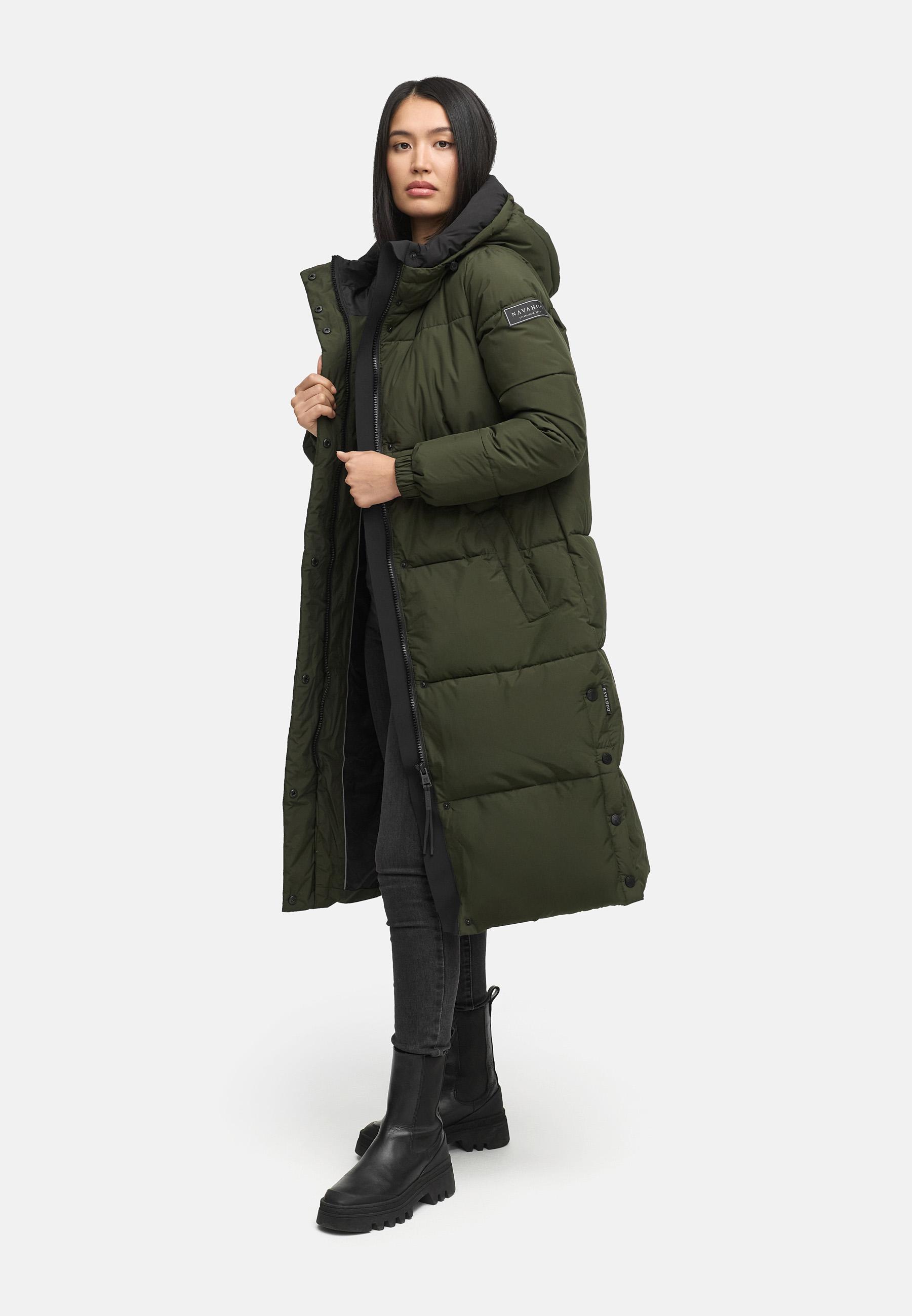 Steppmantel mit verstellbarer Kapuze "Taublüte XIV" Dark Olive