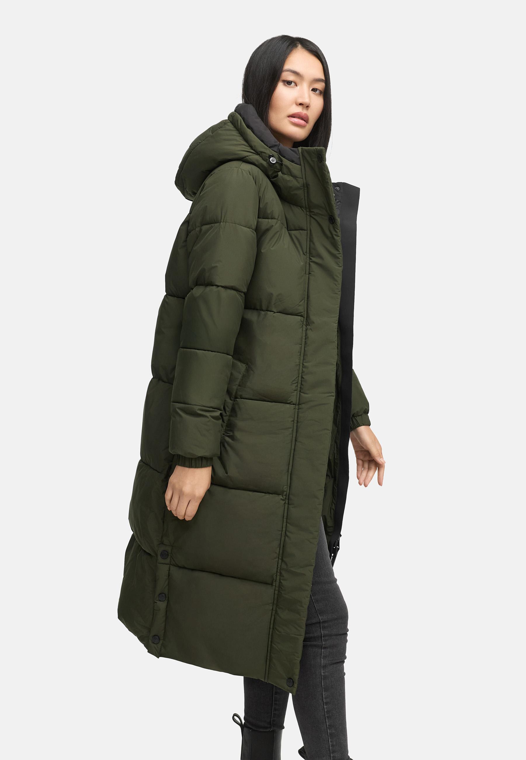 Steppmantel mit verstellbarer Kapuze "Taublüte XIV" Dark Olive