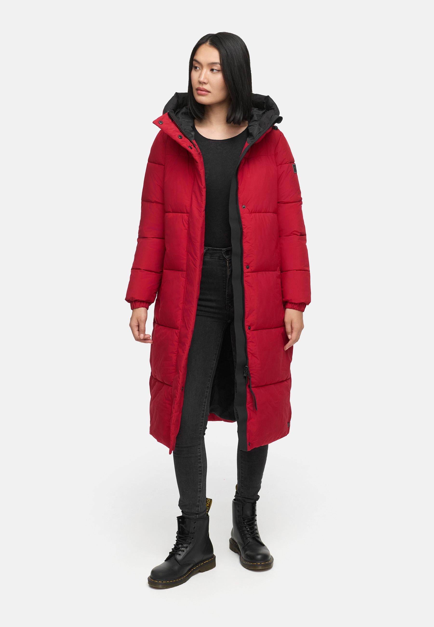 Steppmantel mit verstellbarer Kapuze "Taublüte XIV" Dark Red