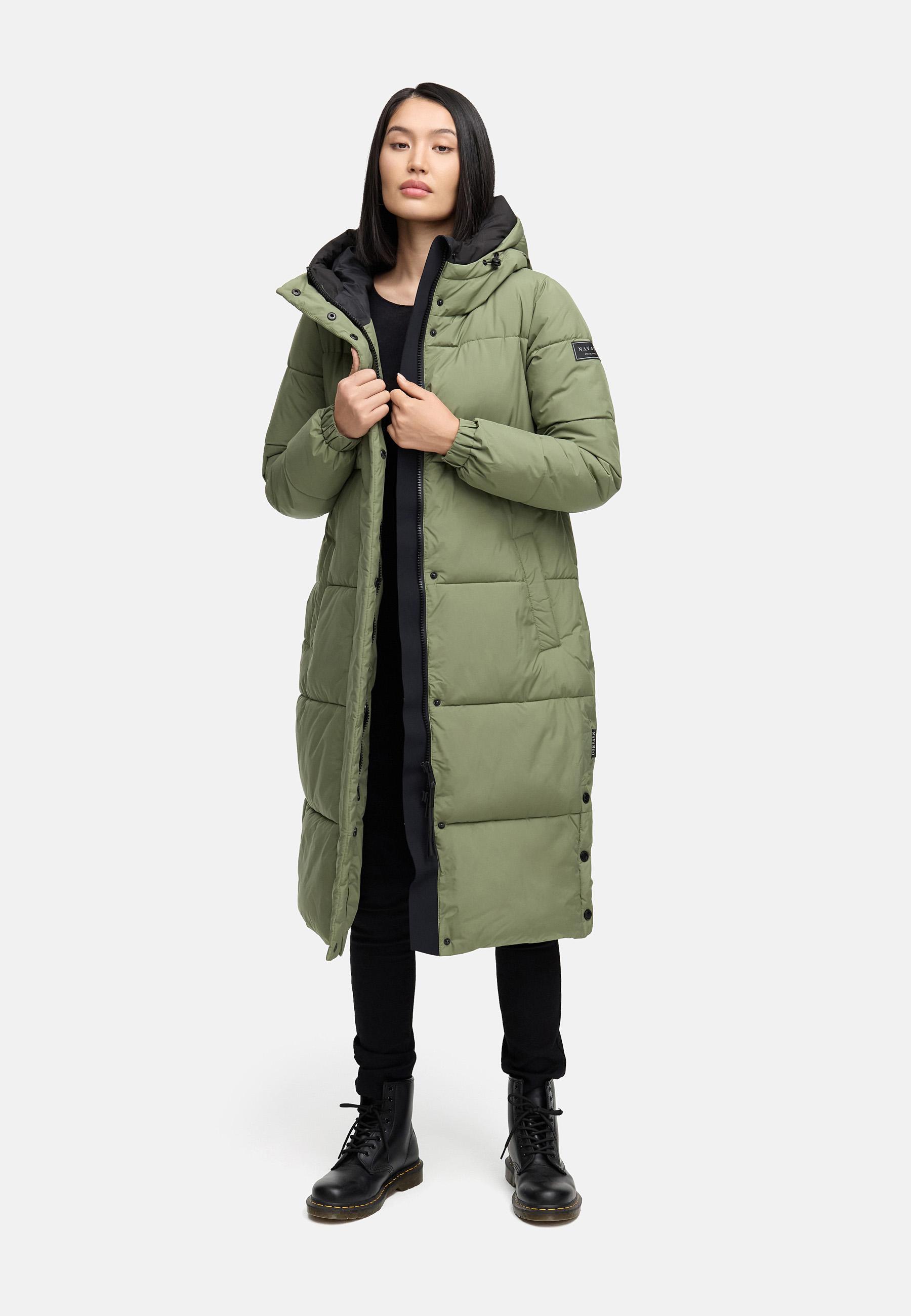 Steppmantel mit verstellbarer Kapuze "Taublüte XIV" Olive Leaf