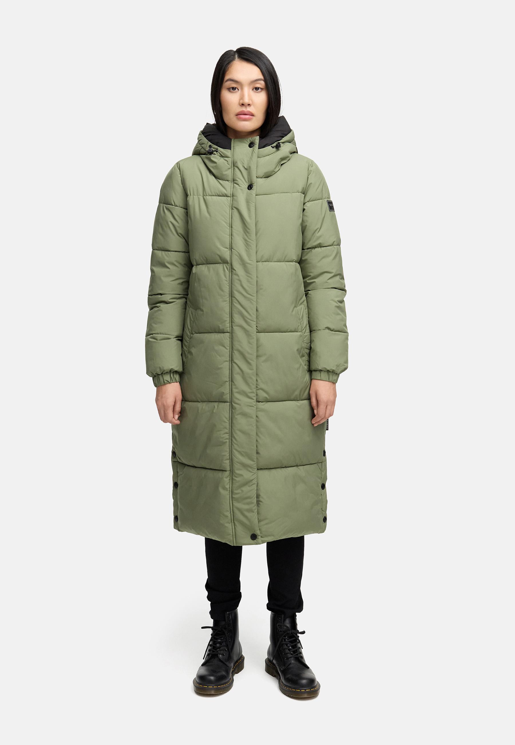 Steppmantel mit verstellbarer Kapuze "Taublüte XIV" Olive Leaf