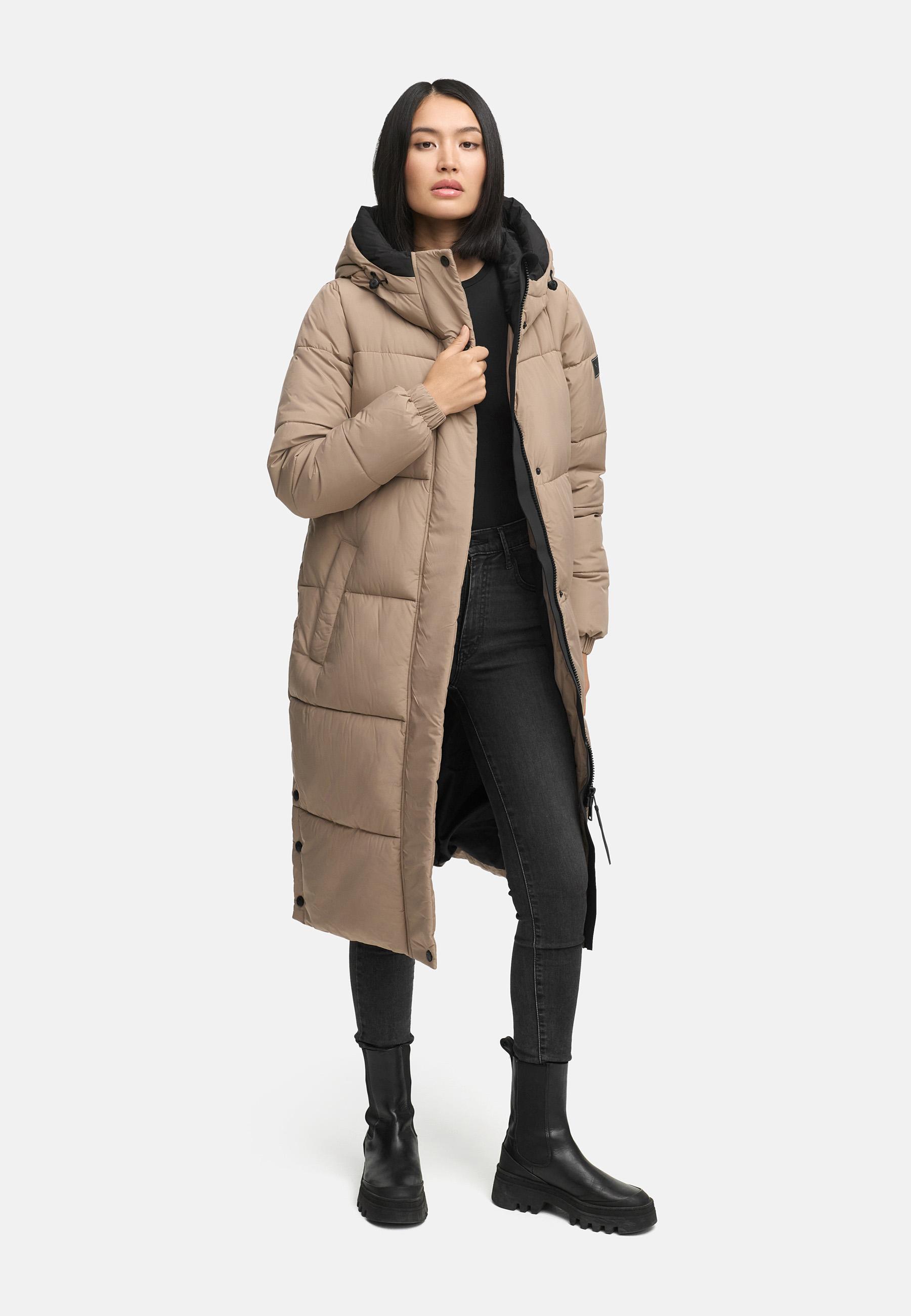 Steppmantel mit verstellbarer Kapuze "Taublüte XIV" Taupe Grey