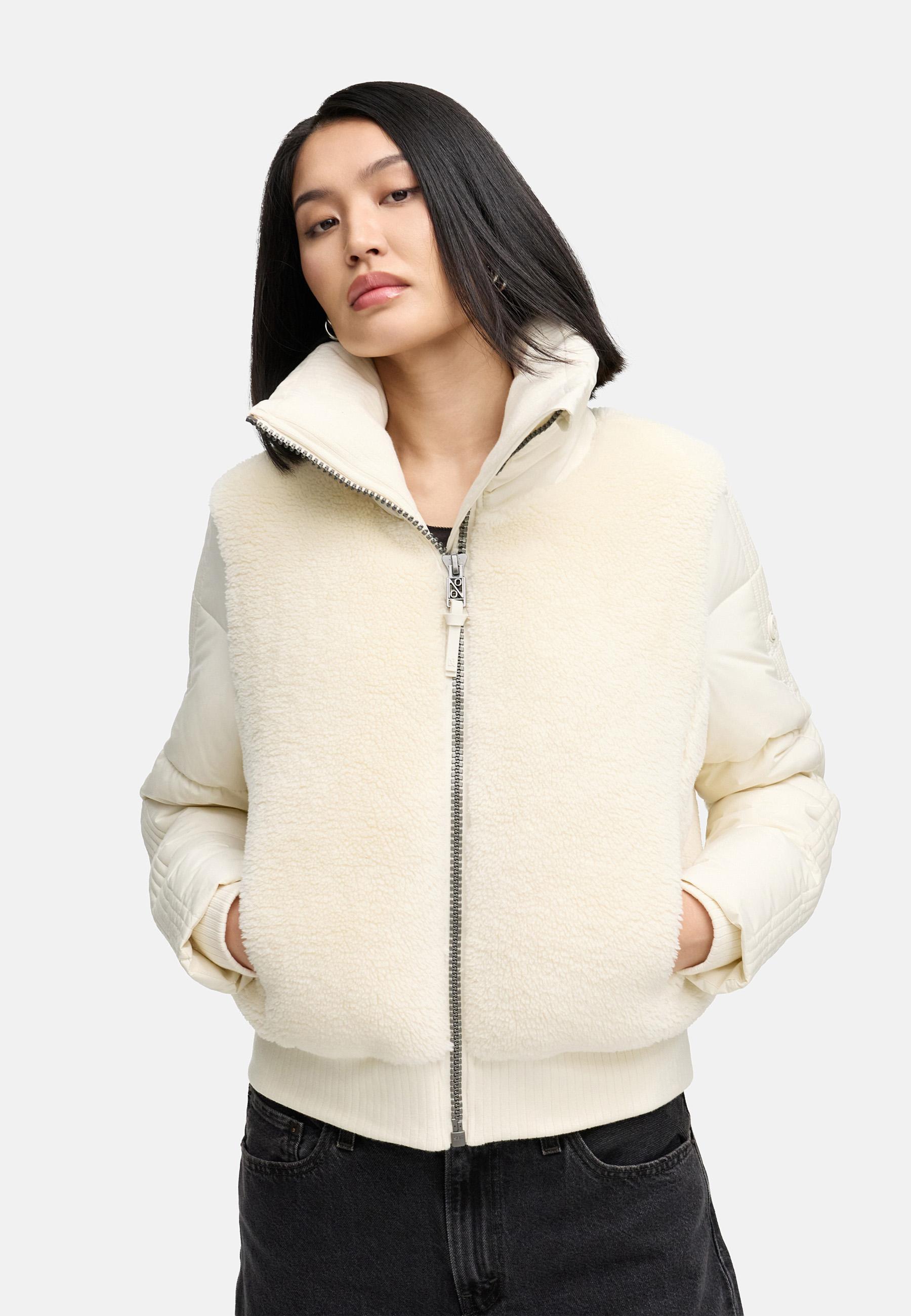 Plüschjacke mit hohem Kragen "Teddyzone 14" Offwhite