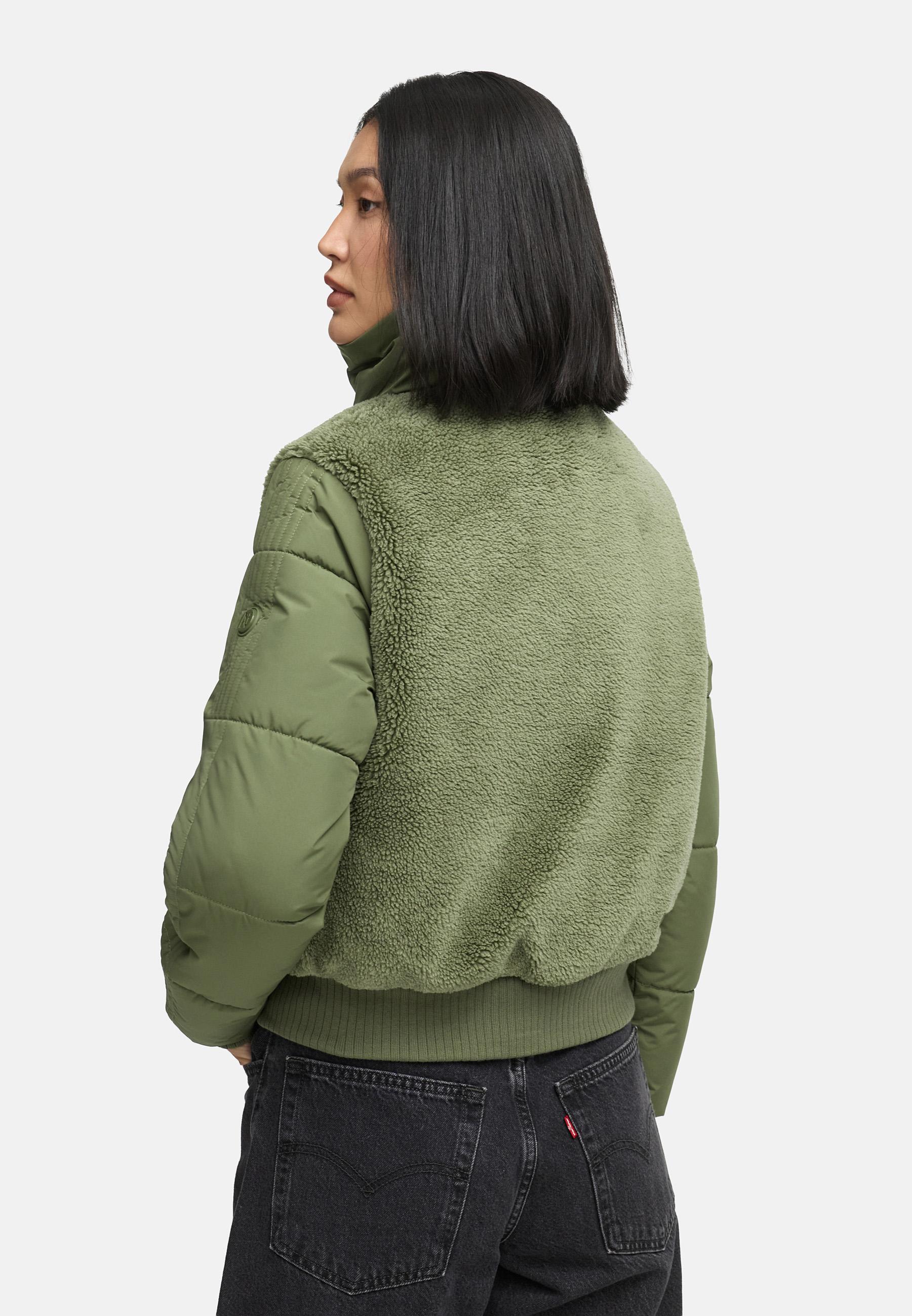 Plüschjacke mit hohem Kragen "Teddyzone 14" Olive Leaf
