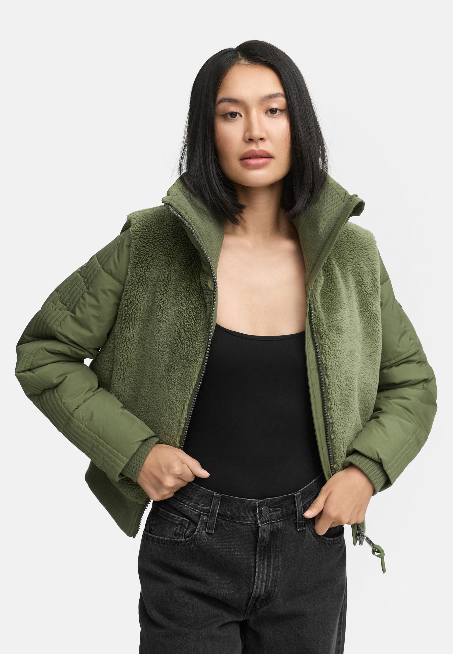 Plüschjacke mit hohem Kragen "Teddyzone 14" Olive Leaf