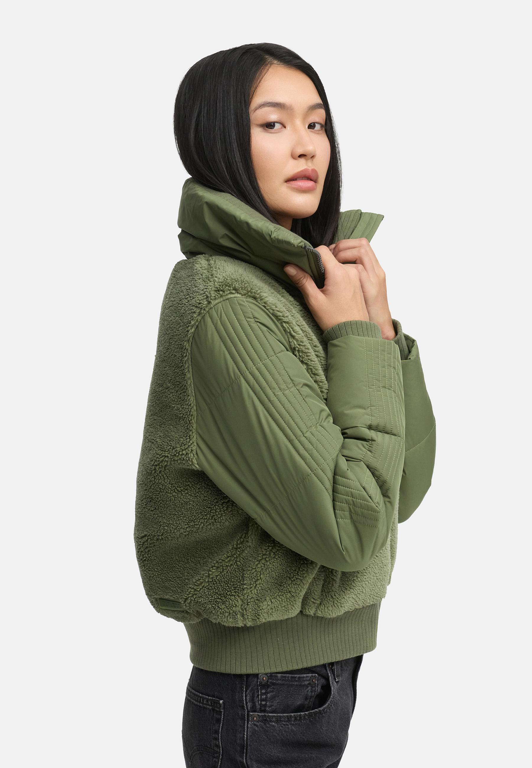 Plüschjacke mit hohem Kragen "Teddyzone 14" Olive Leaf