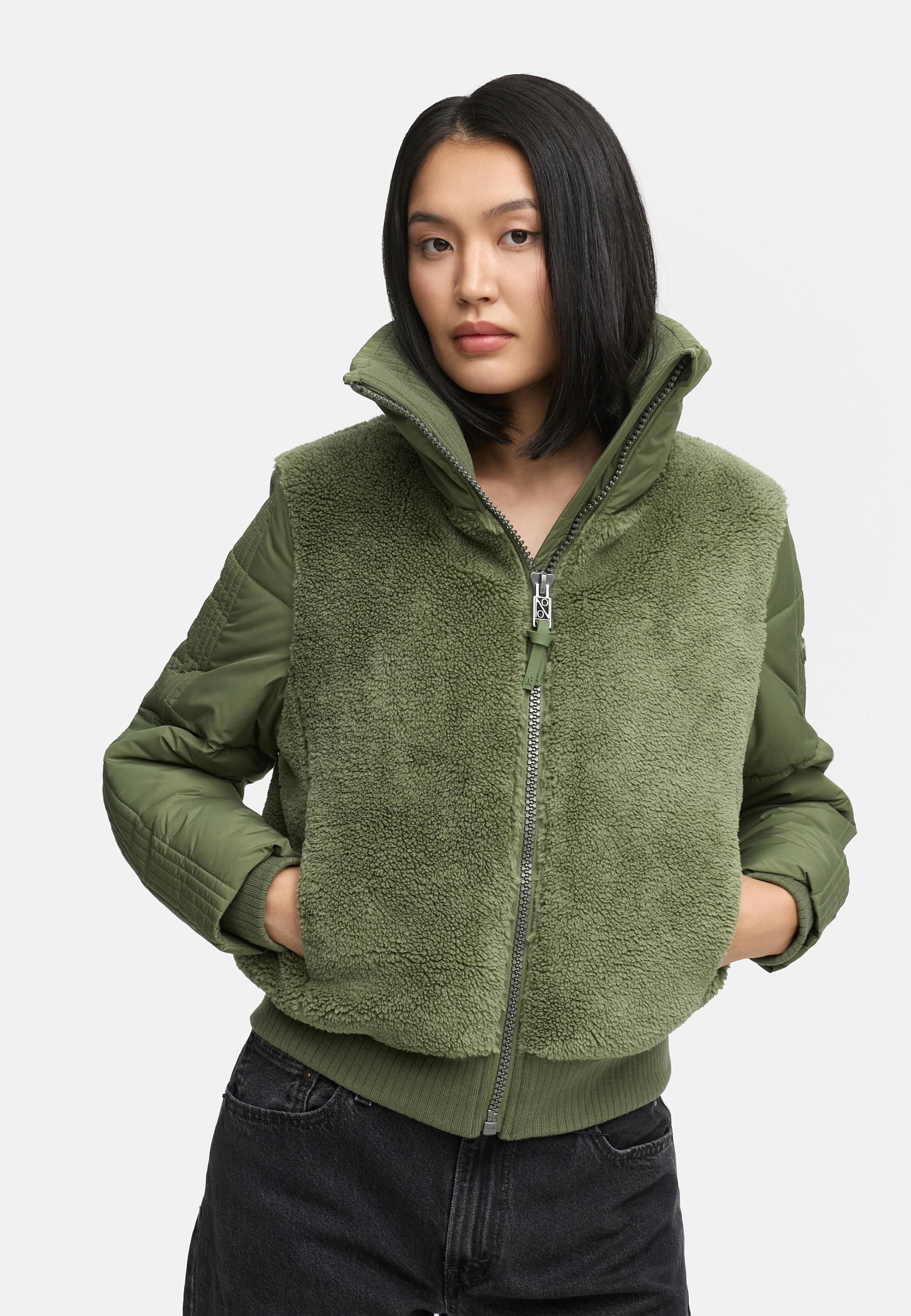 Plüschjacke mit hohem Kragen "Teddyzone 14" Olive Leaf