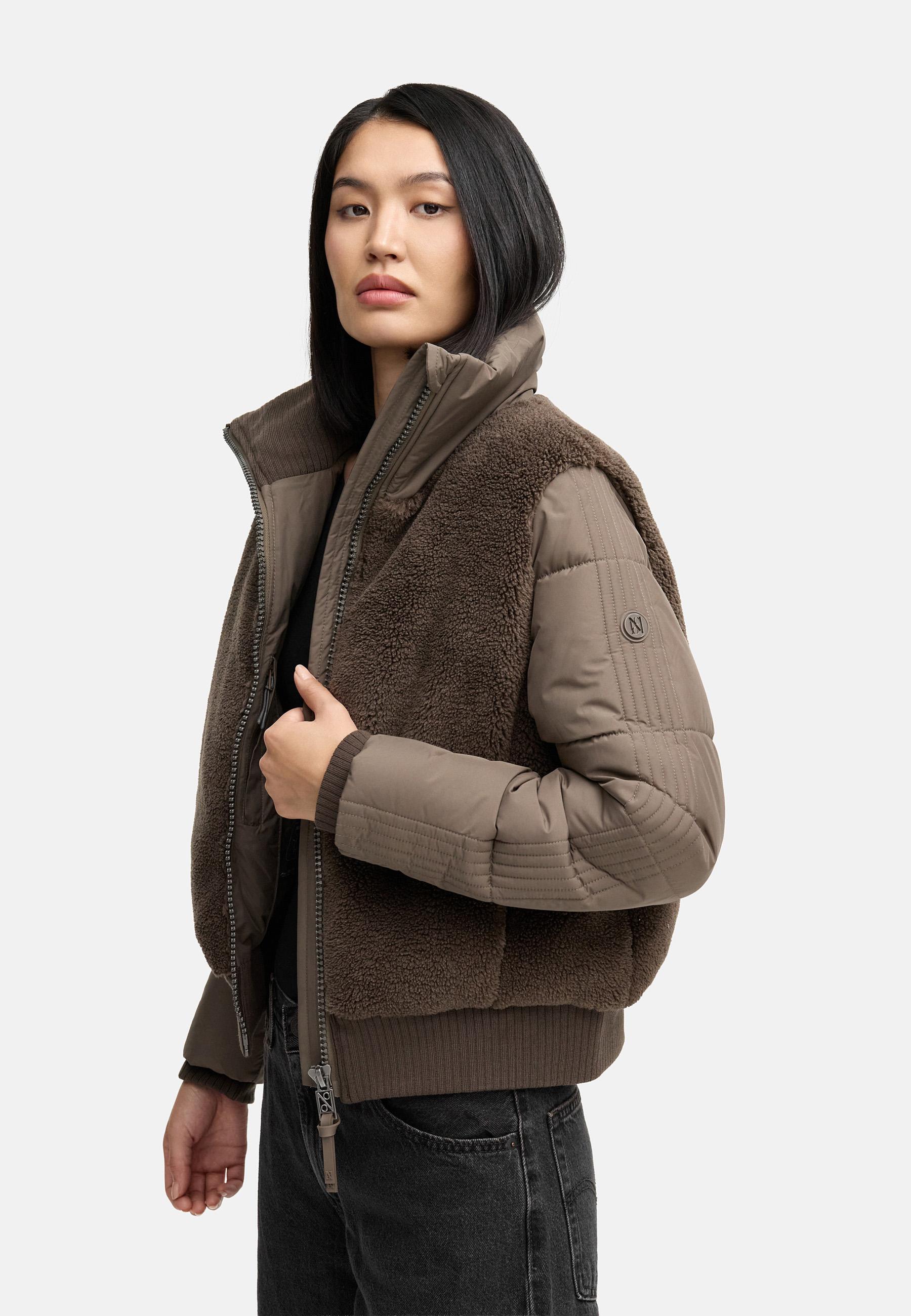 Plüschjacke mit hohem Kragen "Teddyzone 14" Stone Brown