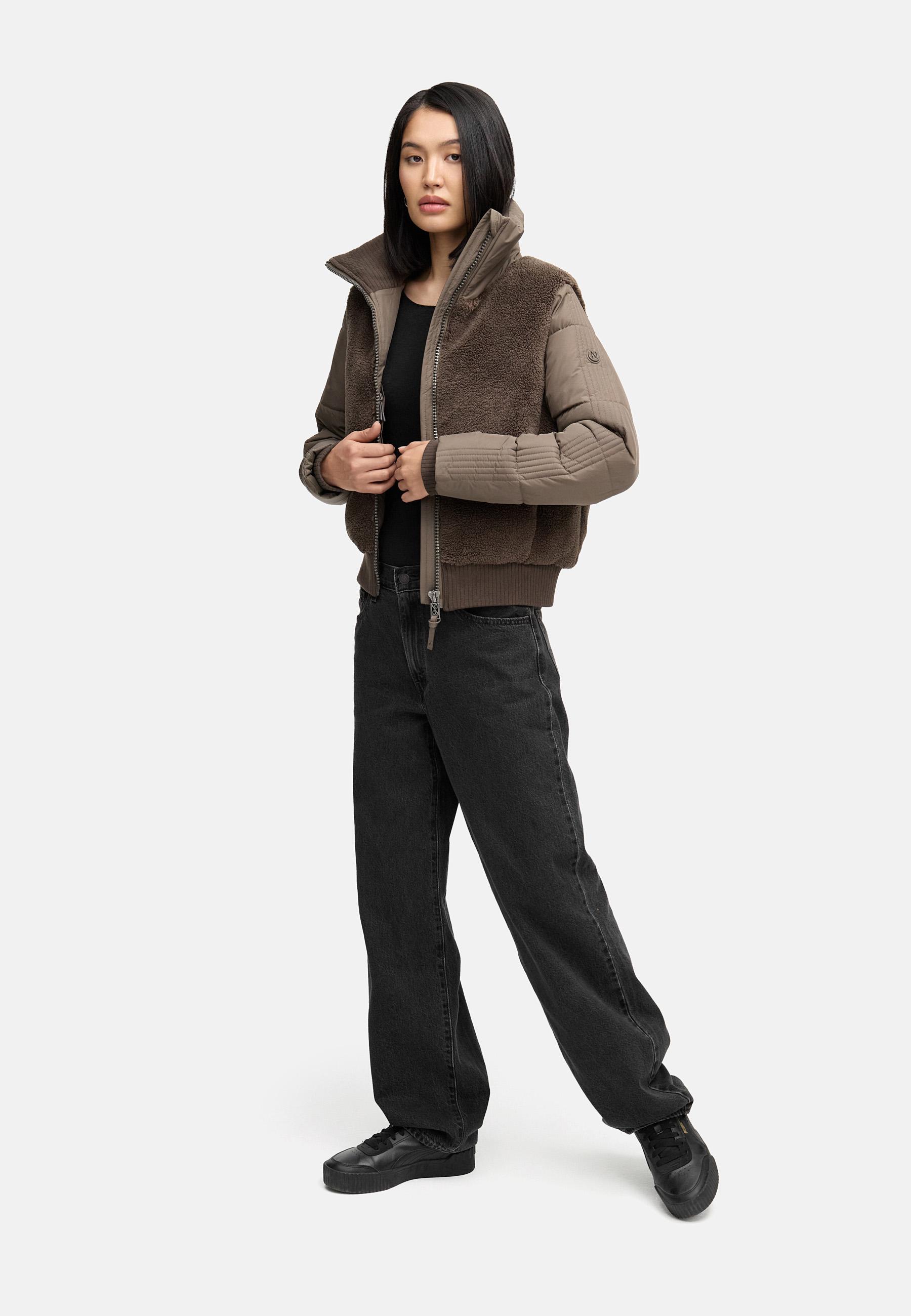 Plüschjacke mit hohem Kragen "Teddyzone 14" Stone Brown