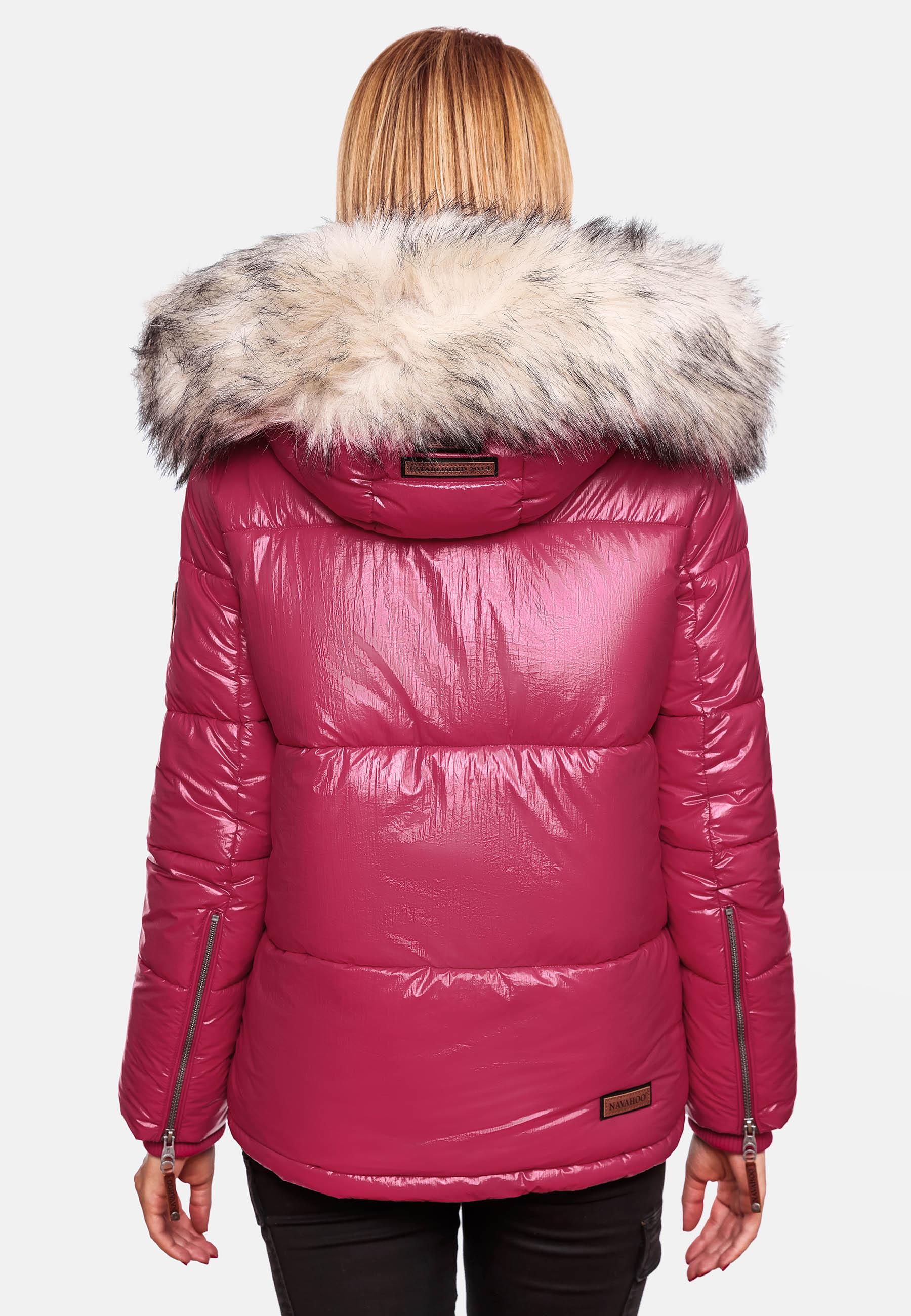 Steppjacke mit Kunstfellkapuze "Tikunaa" Fuchsia